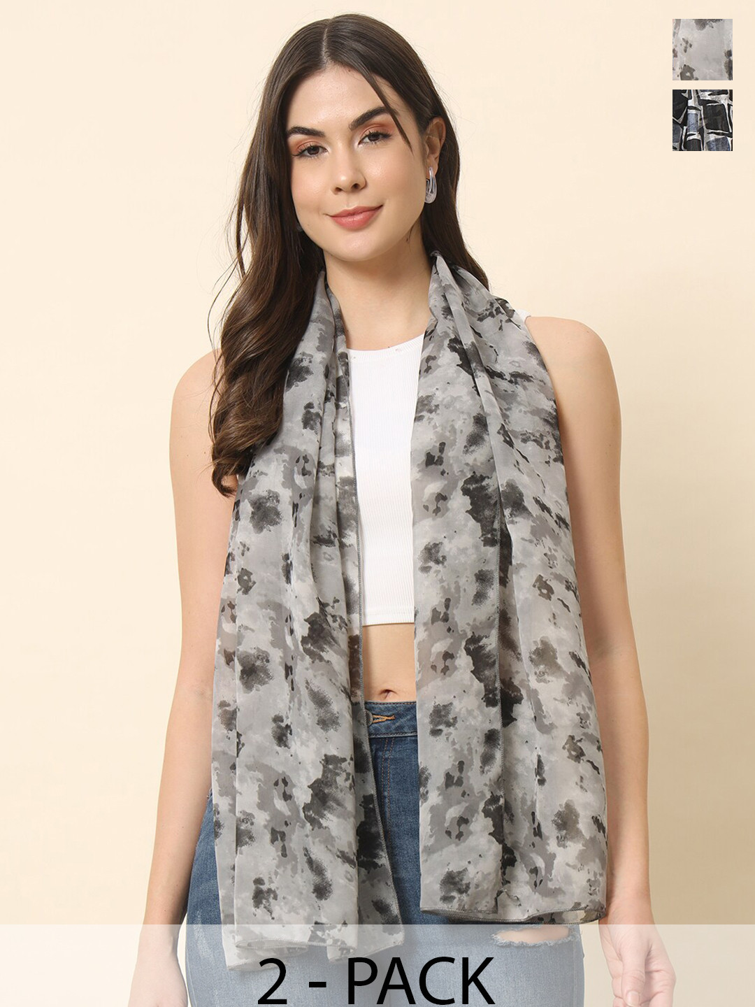 

Trend Arrest Pack Of 2 Printed Scarfs, Black
