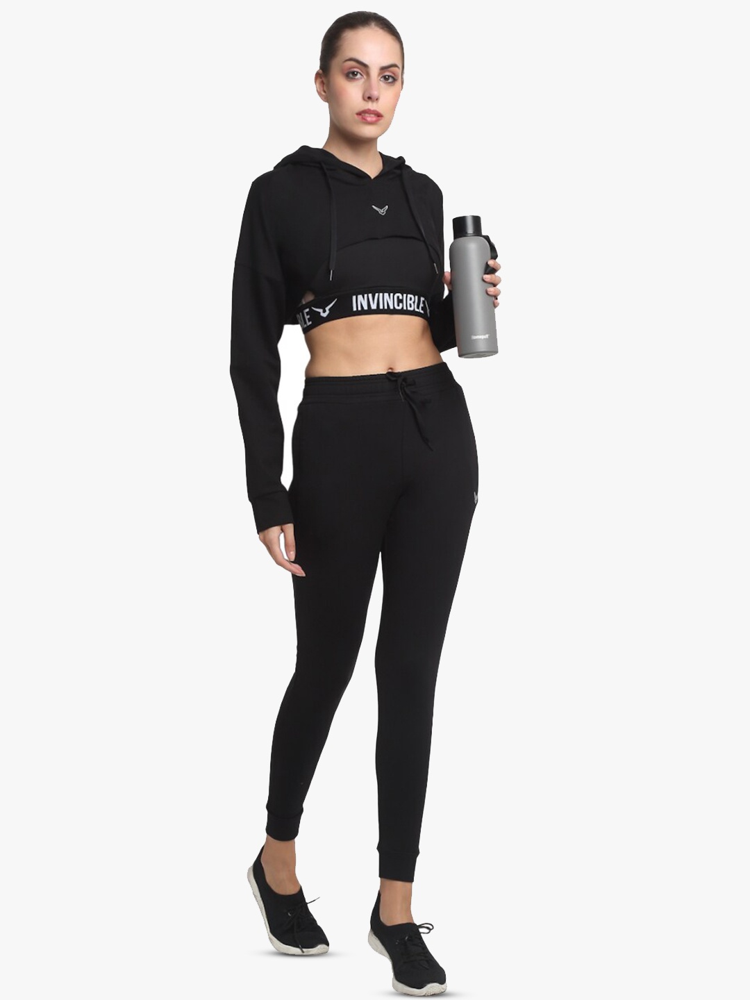 

Invincible Women Crop Hoody, Black