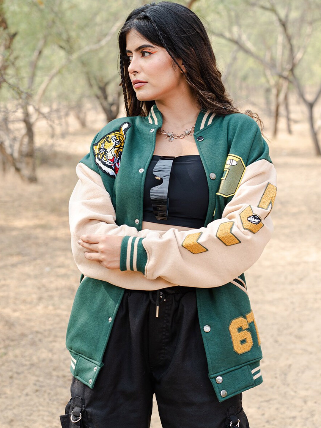 

Tistabene Lightweight Mock Collar Cotton Varsity Jacket, Green