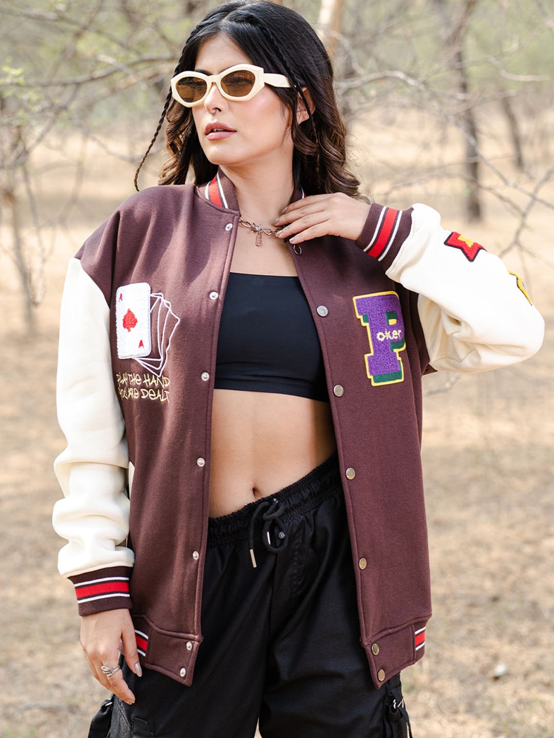

Tistabene Printed Lightweight Cotton Varsity Jacket, Brown