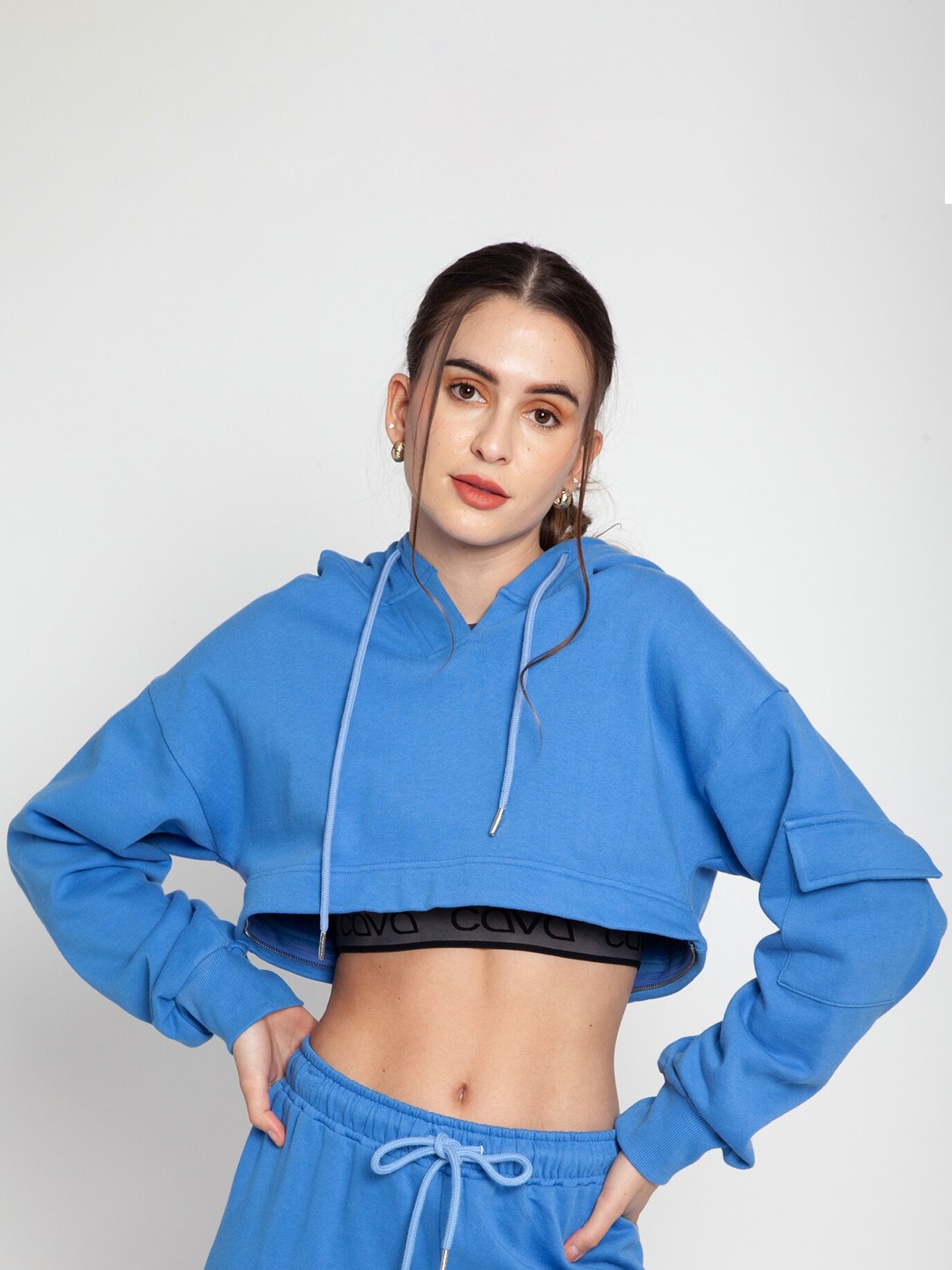 

CAVA Hooded Adjustable Cotton Fleece Pullover, Blue