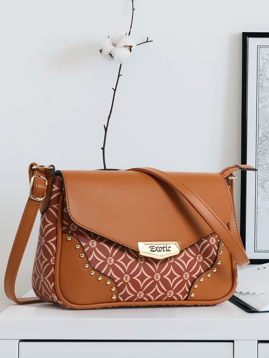 

Exotic Geometric Printed Sling Bag, Tan
