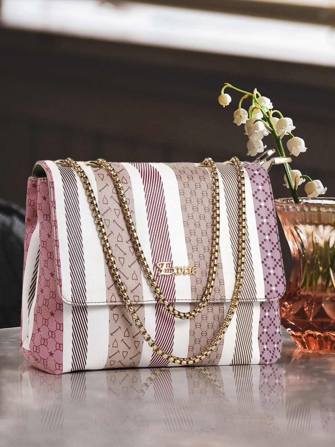 

Exotic Striped Swagger Sling Bag, Purple