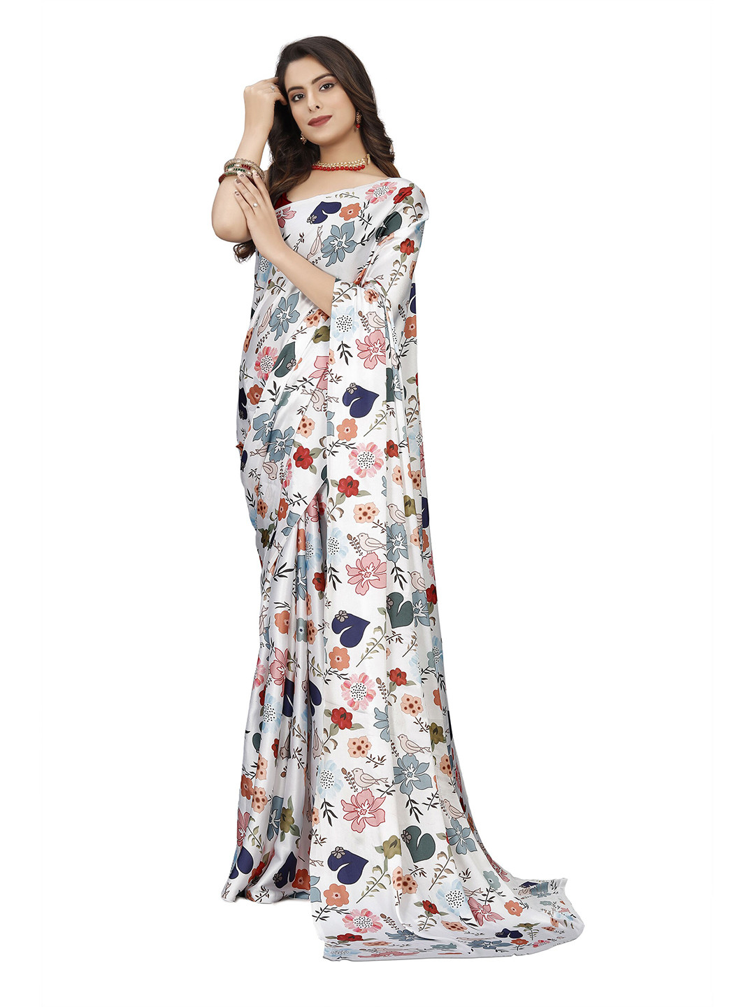 

DIVASTRI Floral Printed Satin Saree, White
