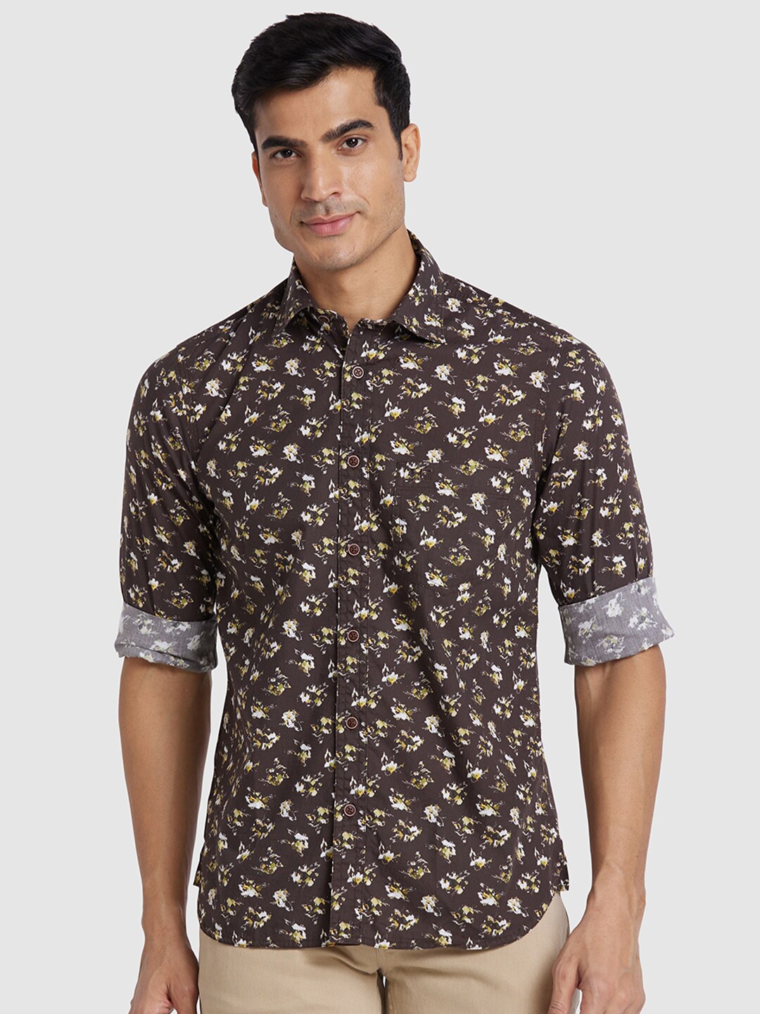 

ColorPlus Standard Abstract Printed Opaque Cotton Casual Shirt, Brown