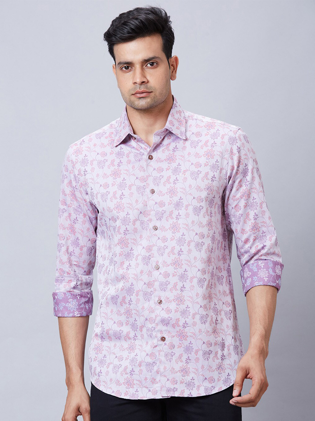 

ColorPlus Standard Floral Printed Opaque Cotton Casual Shirt, Pink