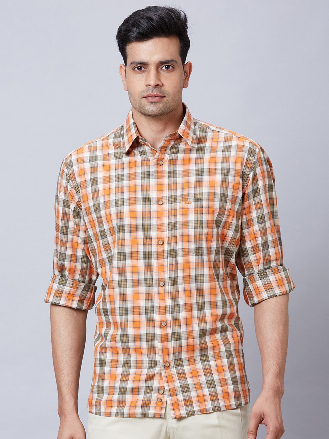 

ColorPlus Tartan Checks Opaque Casual Cotton Shirt, Orange