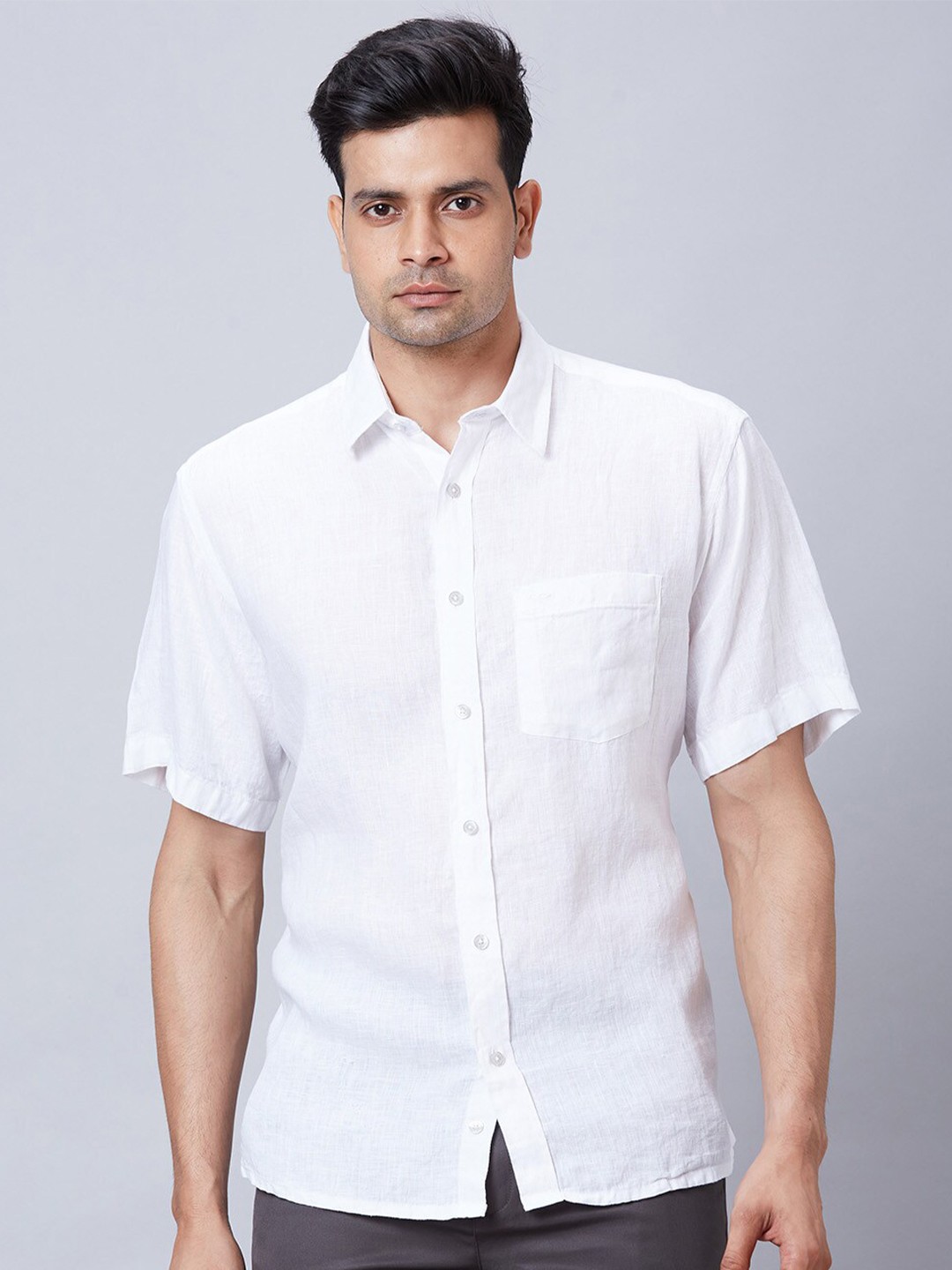 

ColorPlus Opaque Casual Short Cotton Sleeves Shirt, White