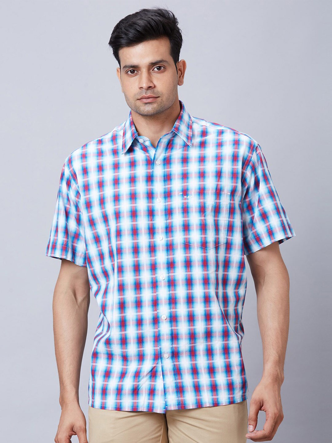 

ColorPlus Tartan Checks Opaque Short Sleeves Cotton Casual Shirt, White