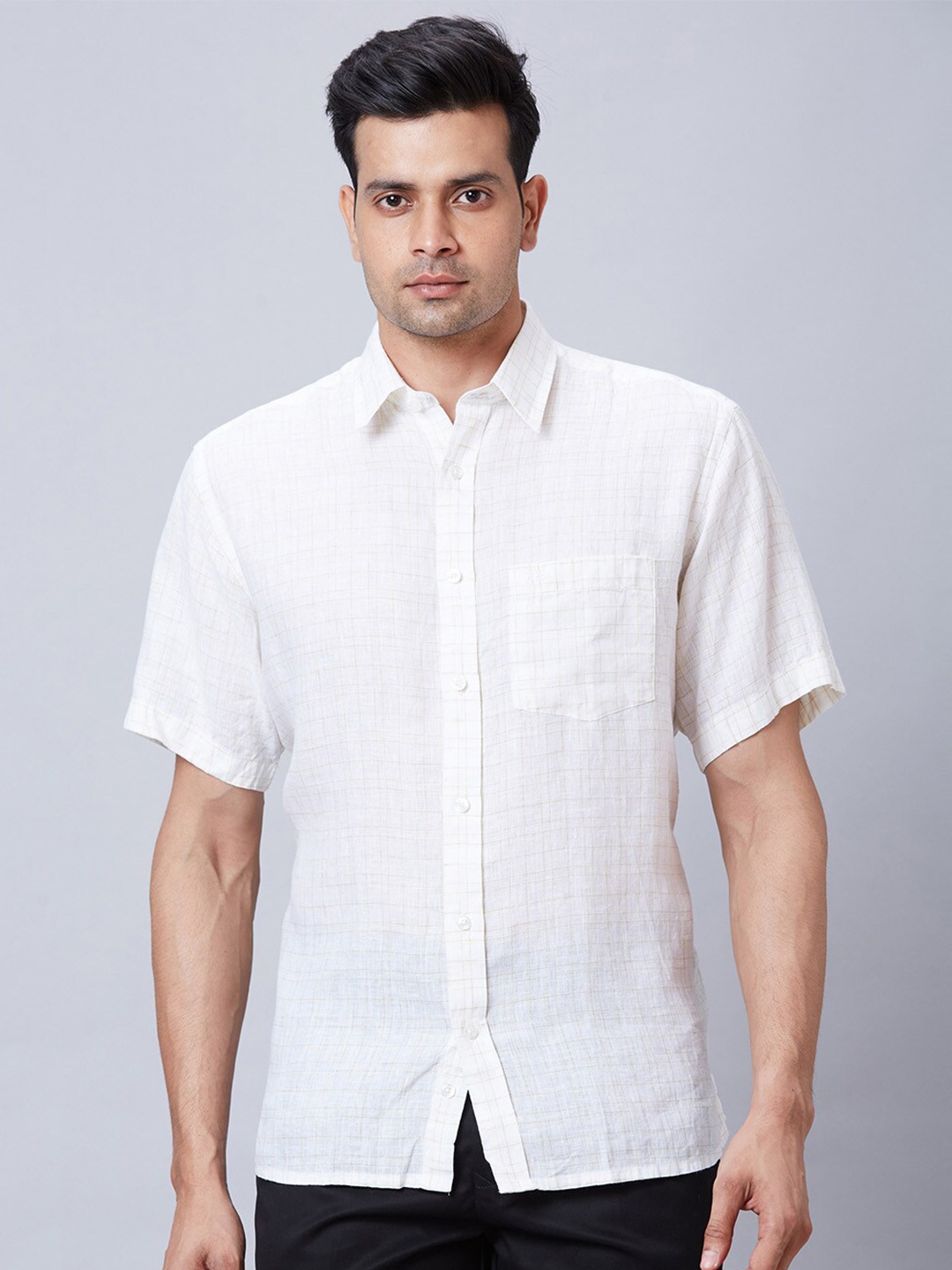 

ColorPlus Windowpane Checks Semi Sheer Checked Cotton Casual Shirt, Off white