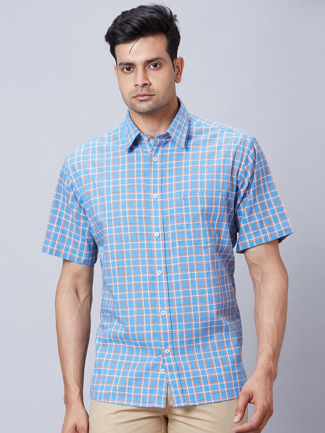 

ColorPlus Standard Tartan Checked Cotton Opaque Casual Shirt, Blue