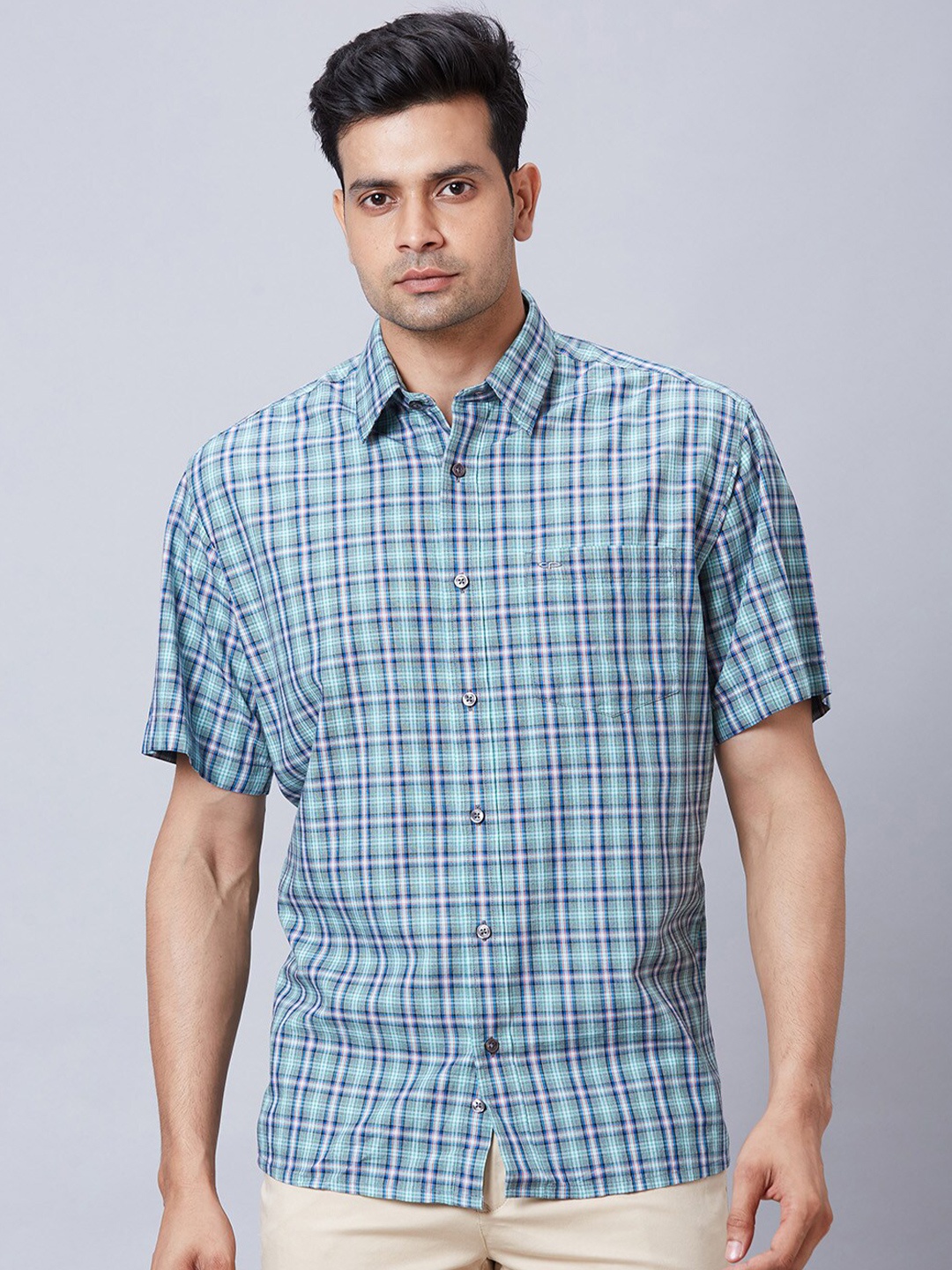 

ColorPlus Standard Tartan Checked Cotton Opaque Casual Shirt, Sea green