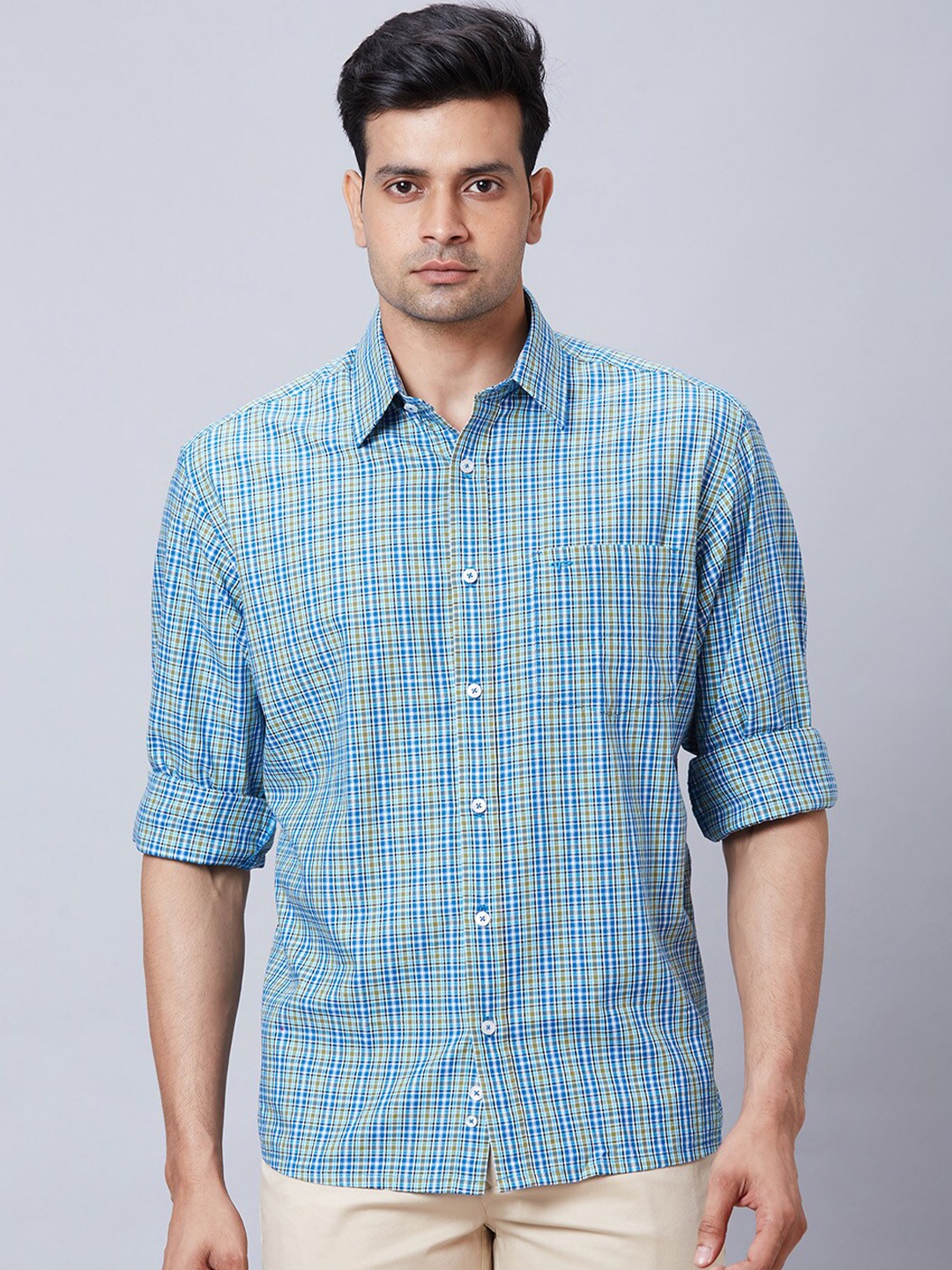 

ColorPlus Cotton Standard Gingham Checks Opaque Checked Casual Shirt, Blue