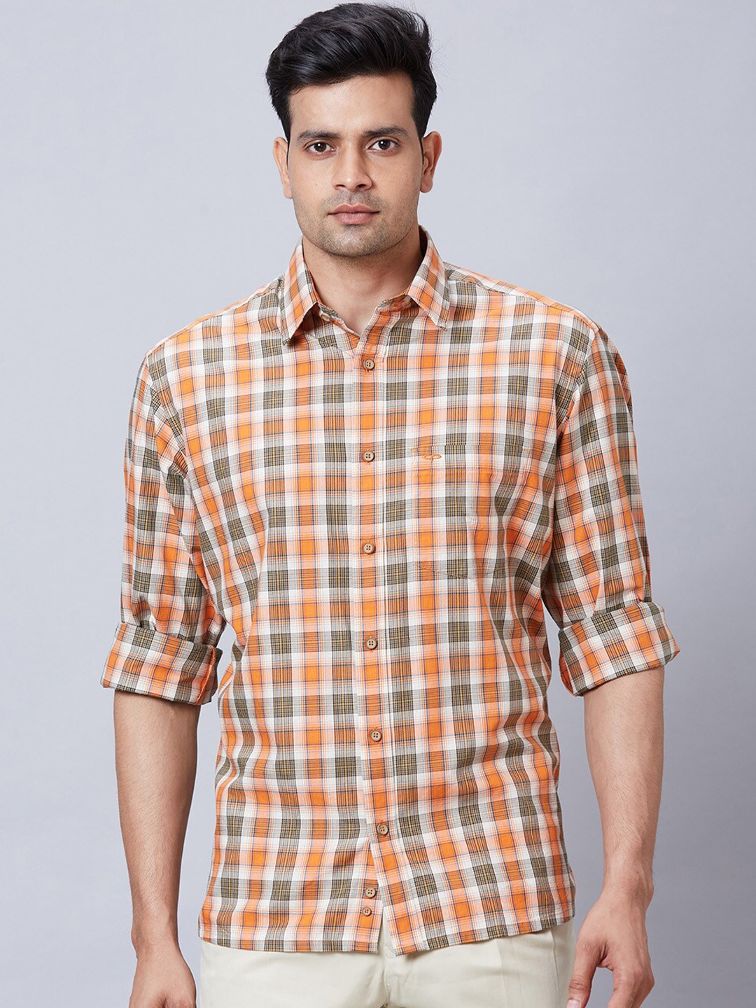 

ColorPlus Cotton Standard Tartan Checks Opaque Checked Casual Shirt, Orange