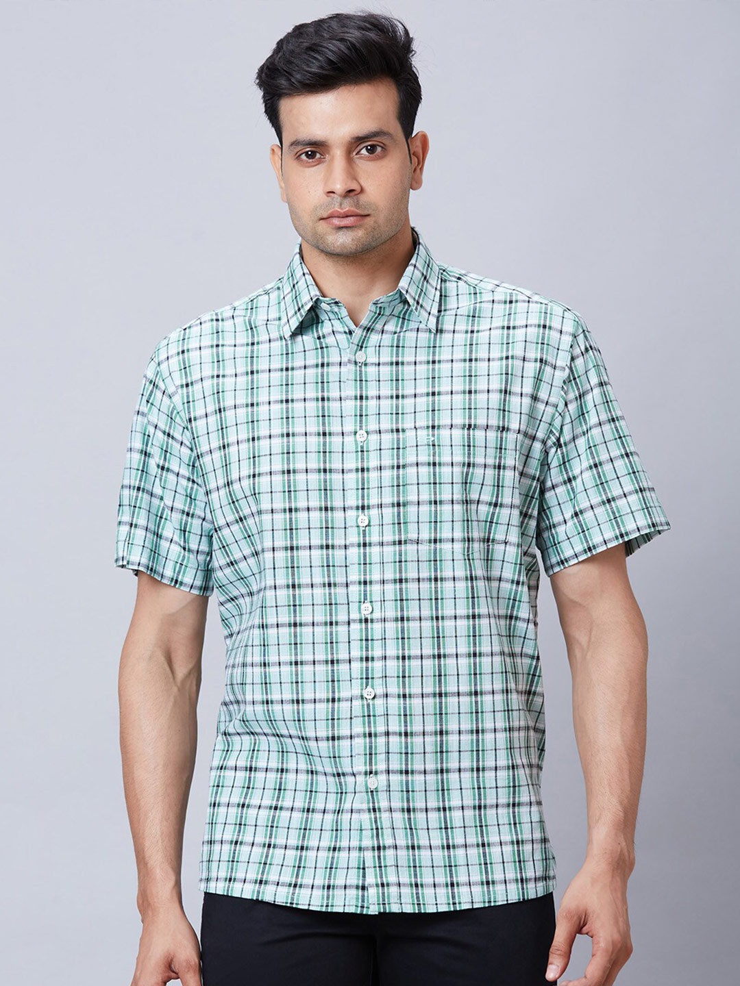 

ColorPlus Standard Tartan Checks Cotton Opaque Checked Casual Shirt, Green