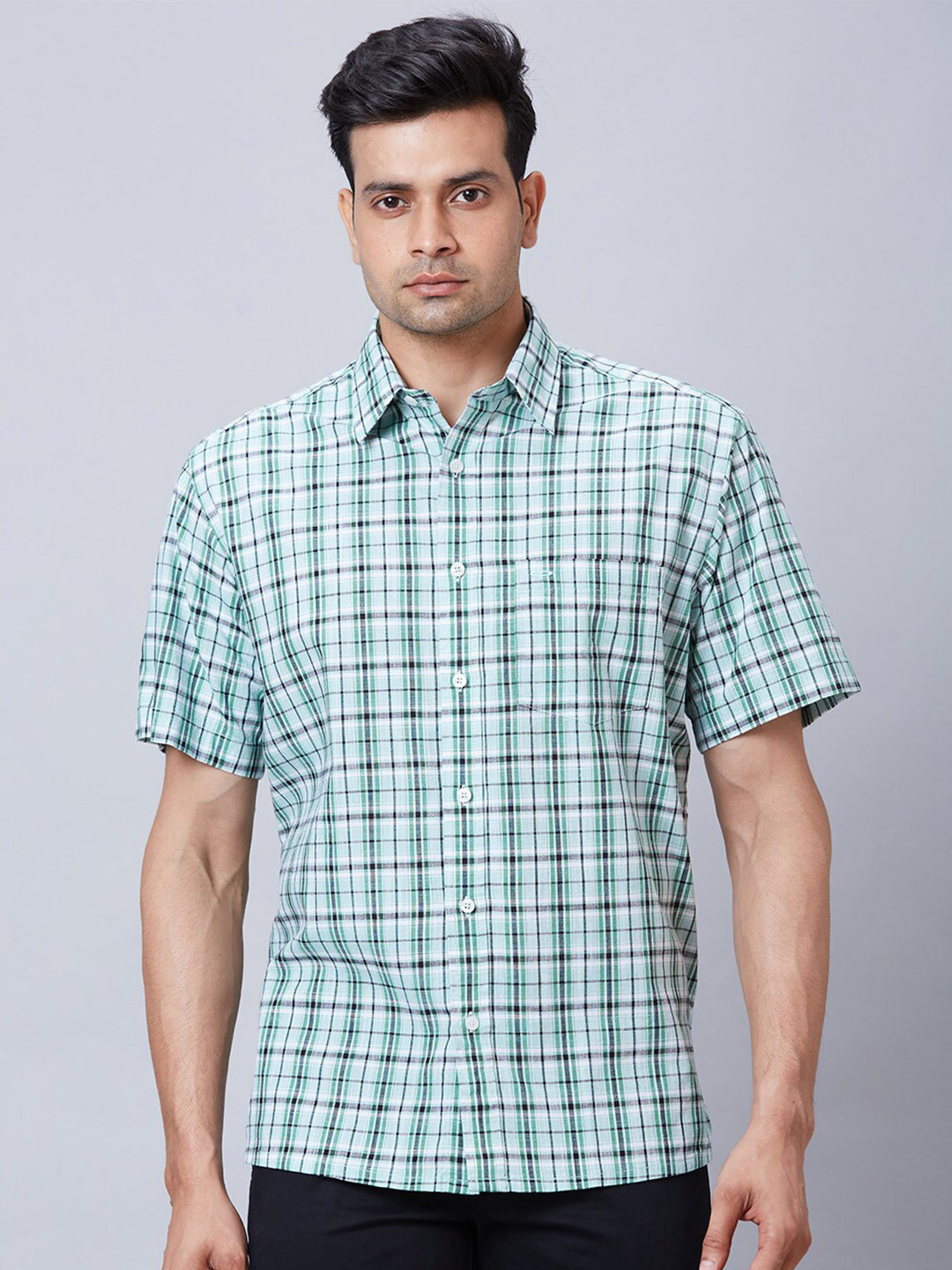 

ColorPlus Standard Tartan Checks Cotton Opaque Checked Casual Shirt, Green