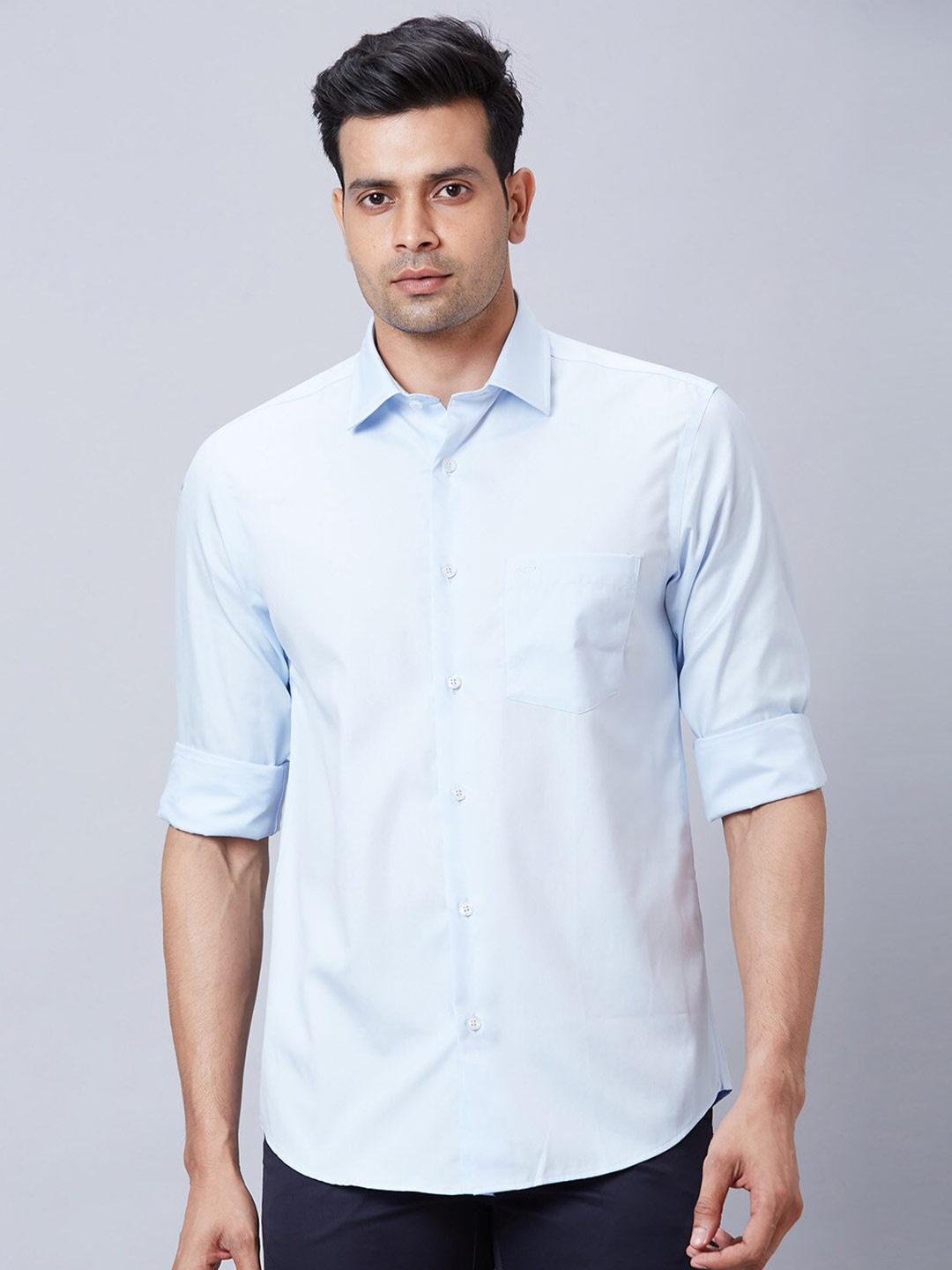 

ColorPlus Custom Tailored Fit Opaque Cotton Checked Casual Shirt, Blue