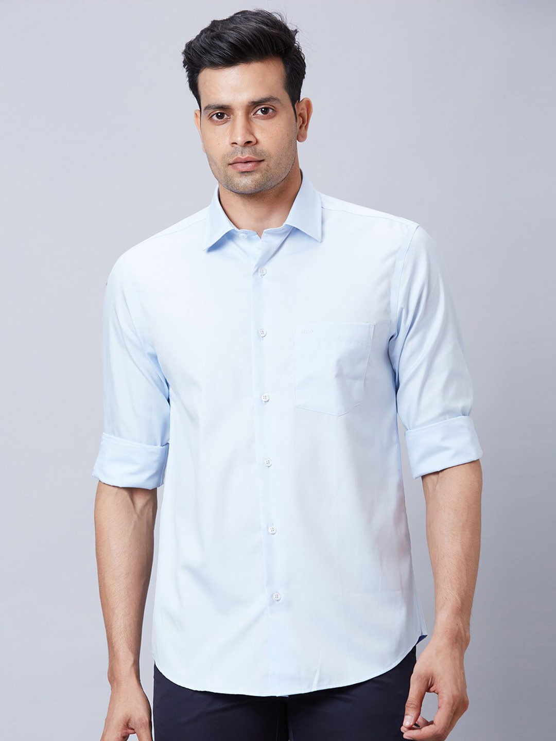 

ColorPlus Custom Tailored Fit Opaque Cotton Checked Casual Shirt, Blue