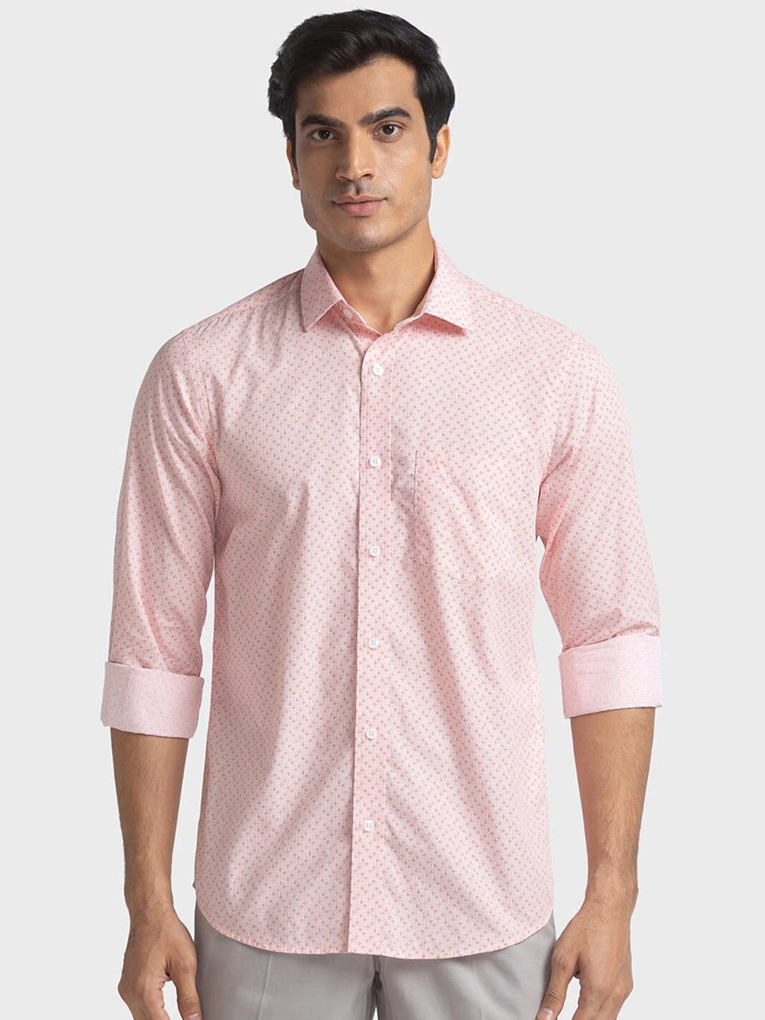 

ColorPlus Gingham Checked Cotton Custom Tailored Fit Opaque Casual Shirt, Peach