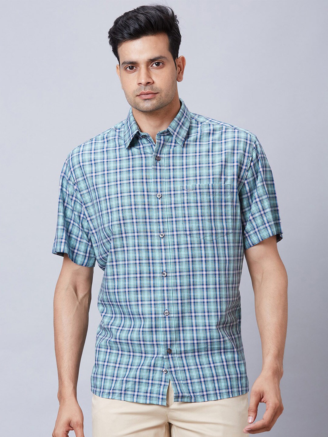 

ColorPlus Tartan Checked Cotton Standard Regular Fit Opaque Casual Shirt, Green