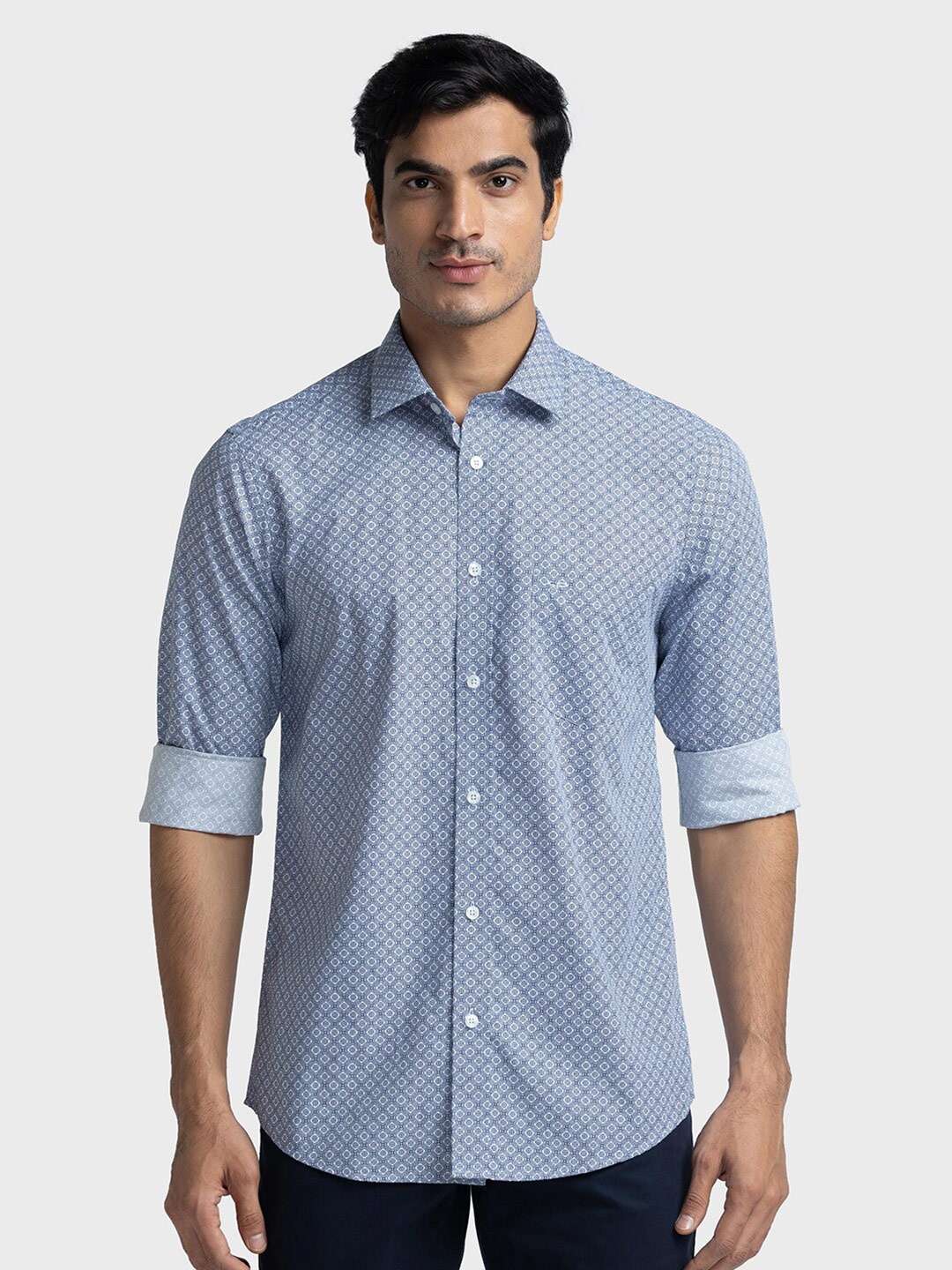 

ColorPlus Gingham Checked Cotton Custom Tailored Fit Opaque Casual Shirt, Blue