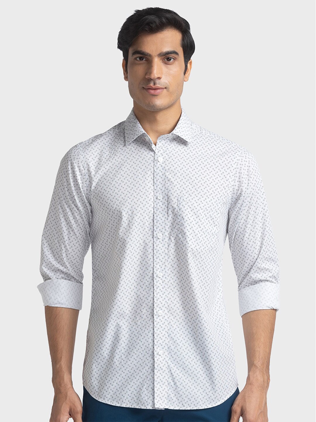 

ColorPlus Gingham Checked Cotton Custom Tailored Fit Opaque Casual Shirt, White