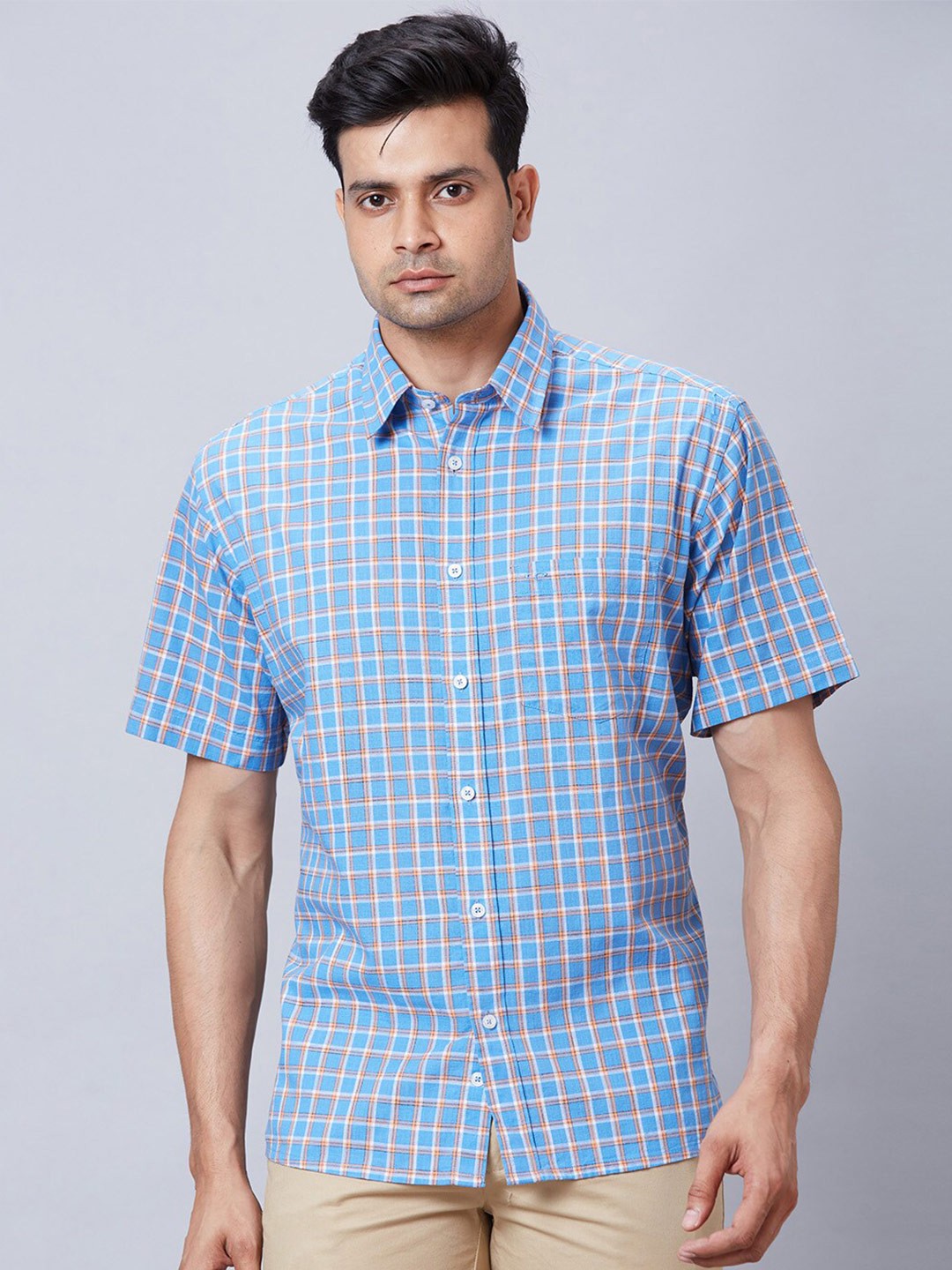 

ColorPlus Tartan Checked Cotton Standard Regular Fit Opaque Casual Shirt, Blue