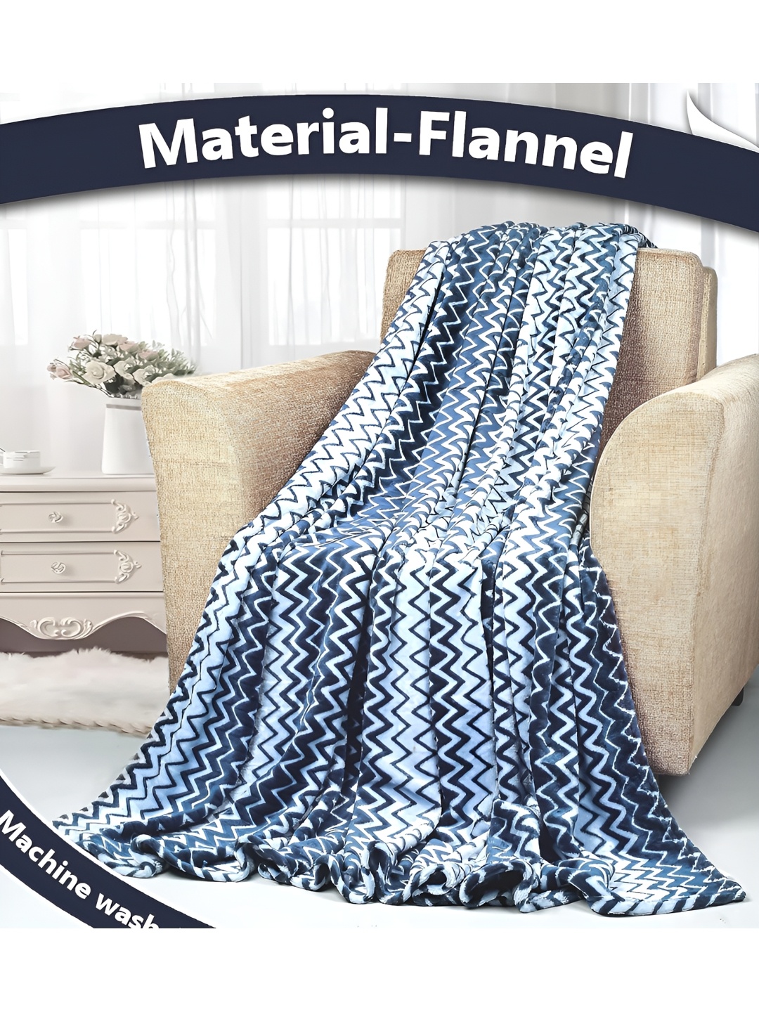

bsb home Blue & Navy Blue Geometric Fleece AC Room 300 GSM Double Bed Blanket