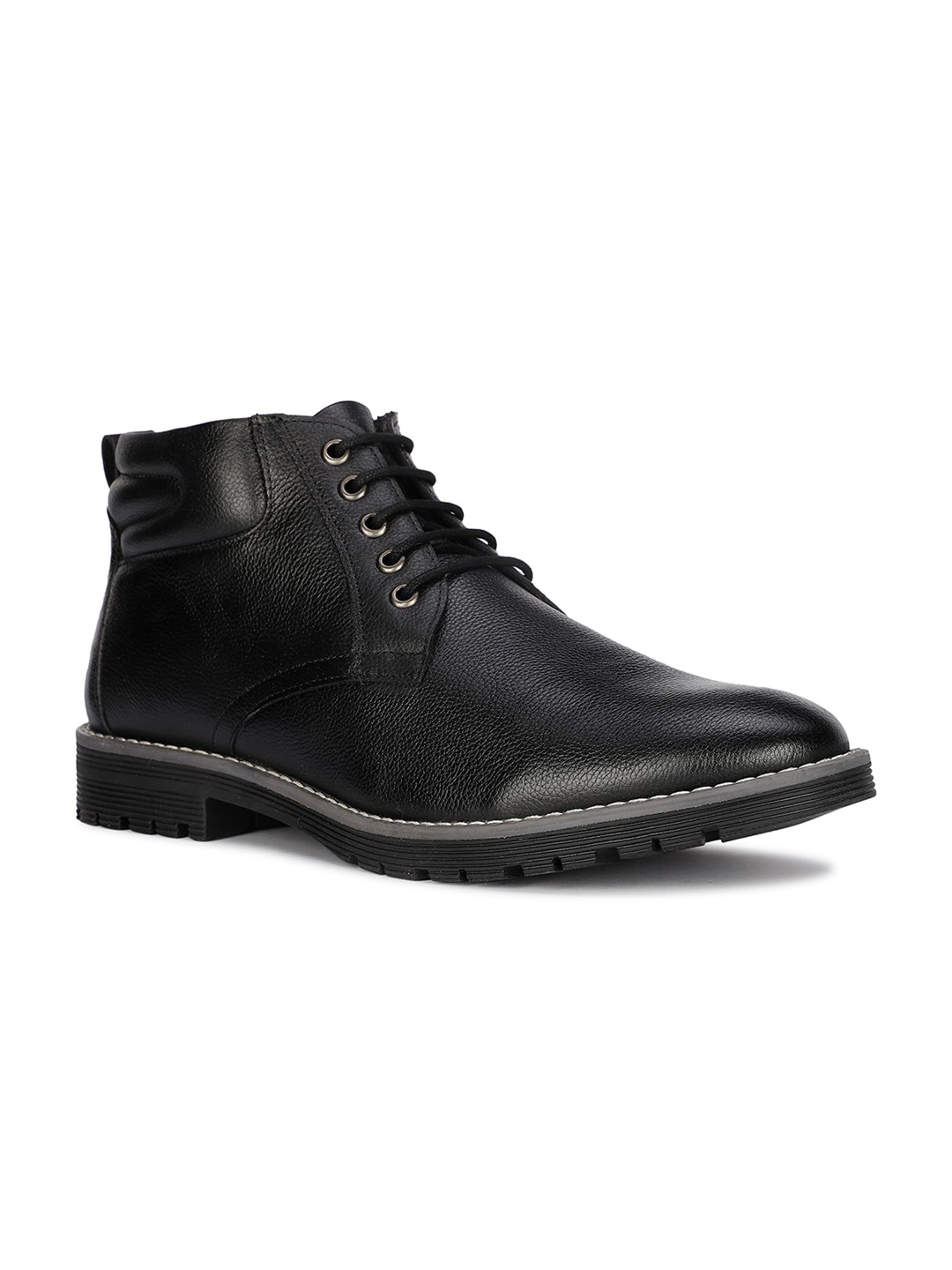 

Bata Men Textured Round Toe Leather Regular Boots, Black