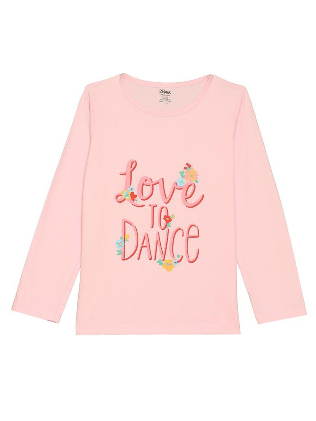 

2Bme Girls Typography Printed Long Sleeves Cotton T-shirt, Pink