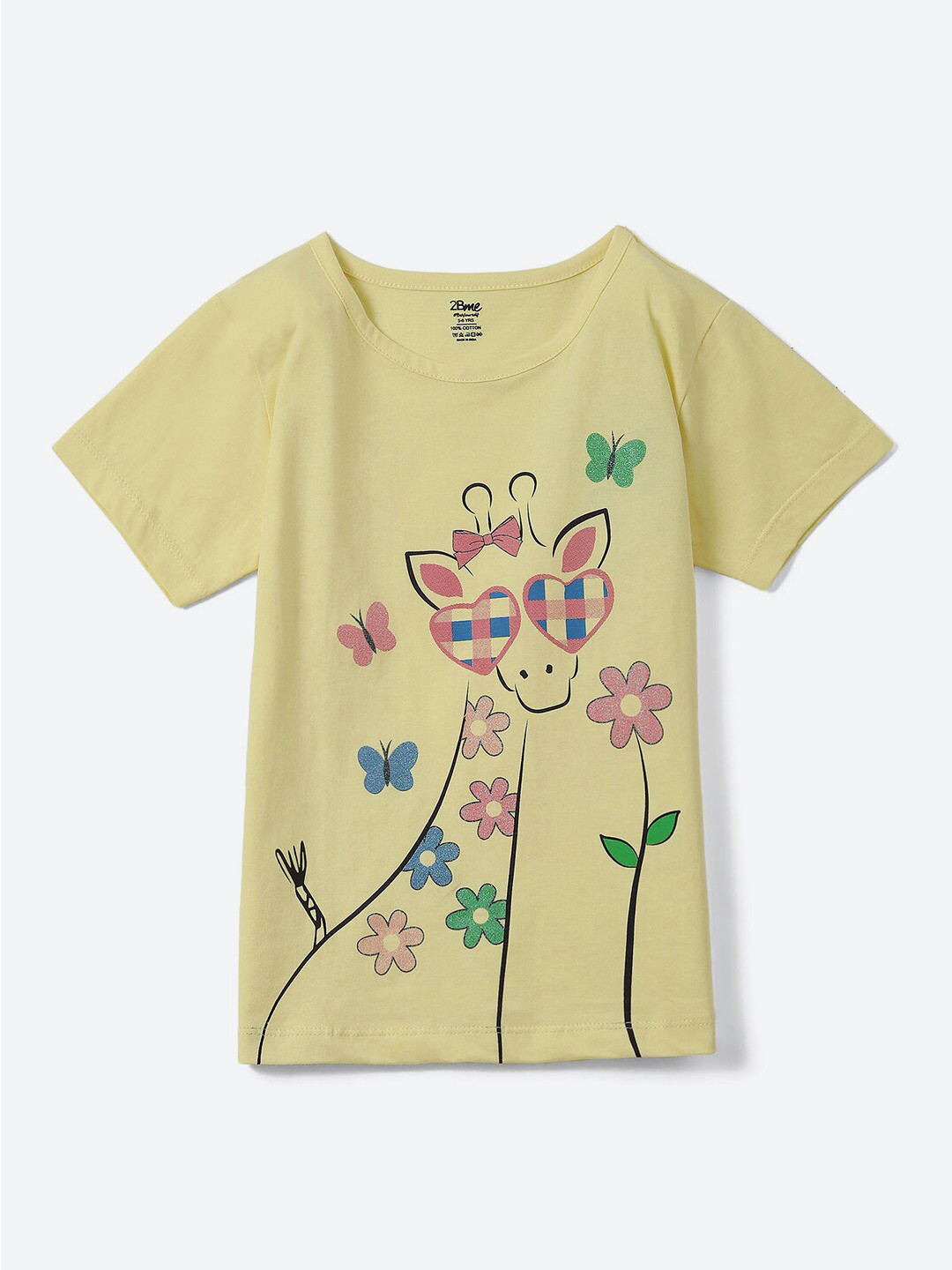 

2Bme Girls Graphic Printed Cotton T-shirt, Yellow