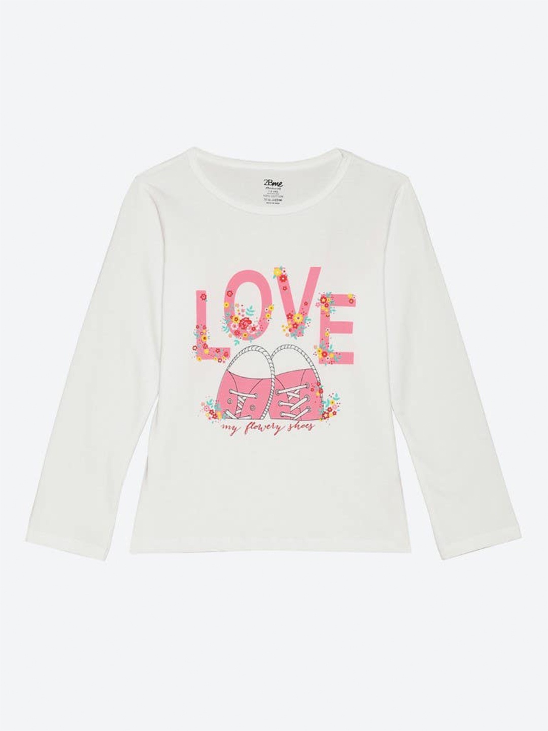 

2Bme Girls Typography Printed Long Sleeves Cotton T-shirt, White