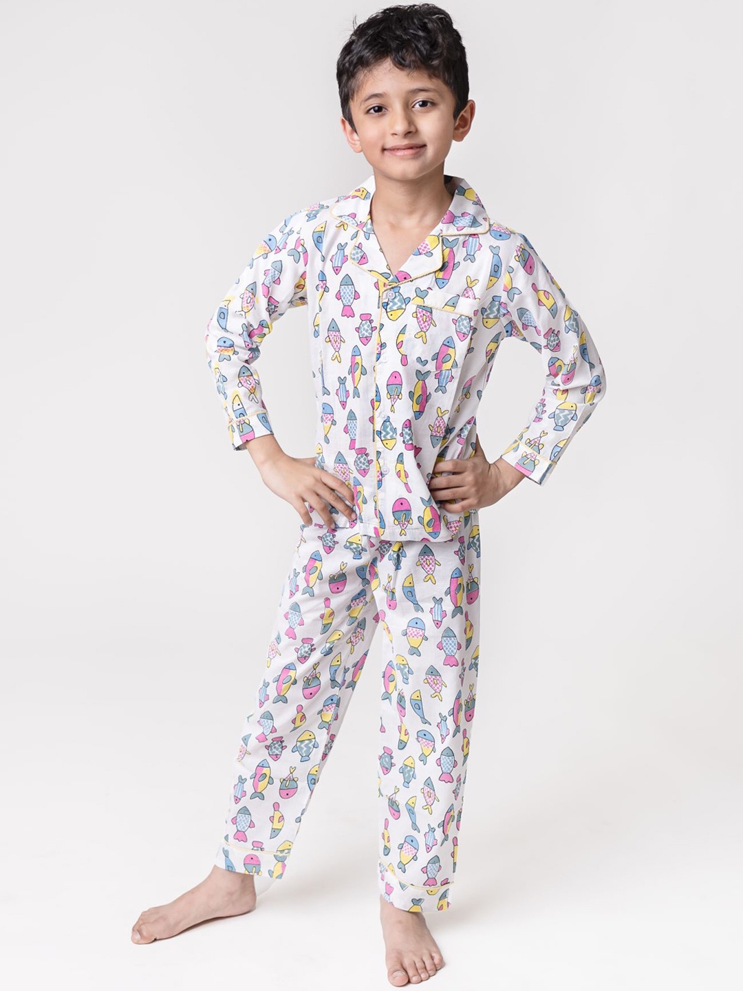 

Klephant Boys Printed Pure Cotton Night Suit, White