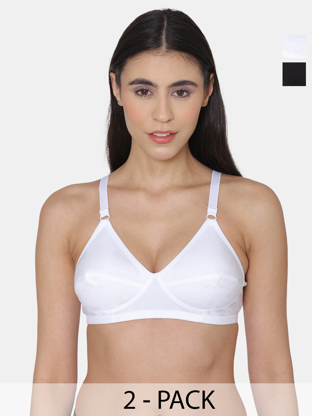 

KOMLI Pack of 2 Non Padded Super Cotton Minimizer Bra, White
