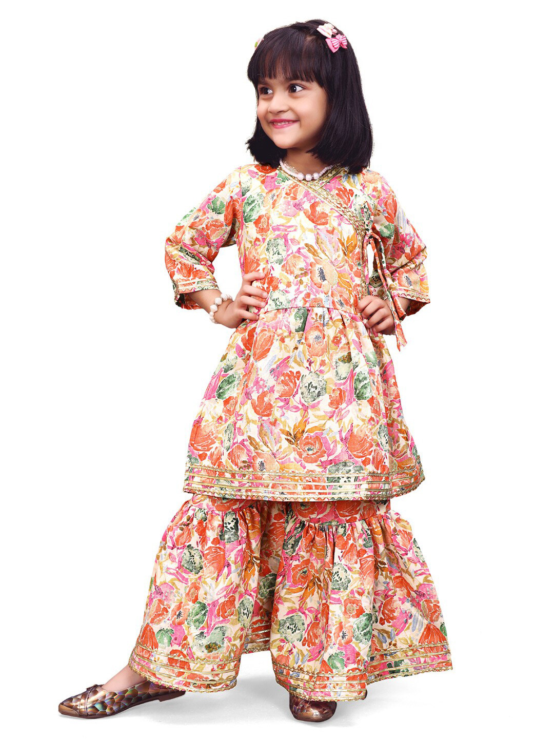 

BAESD Girls Floral Print Printed Cotton Kurta & Palazzo, Beige