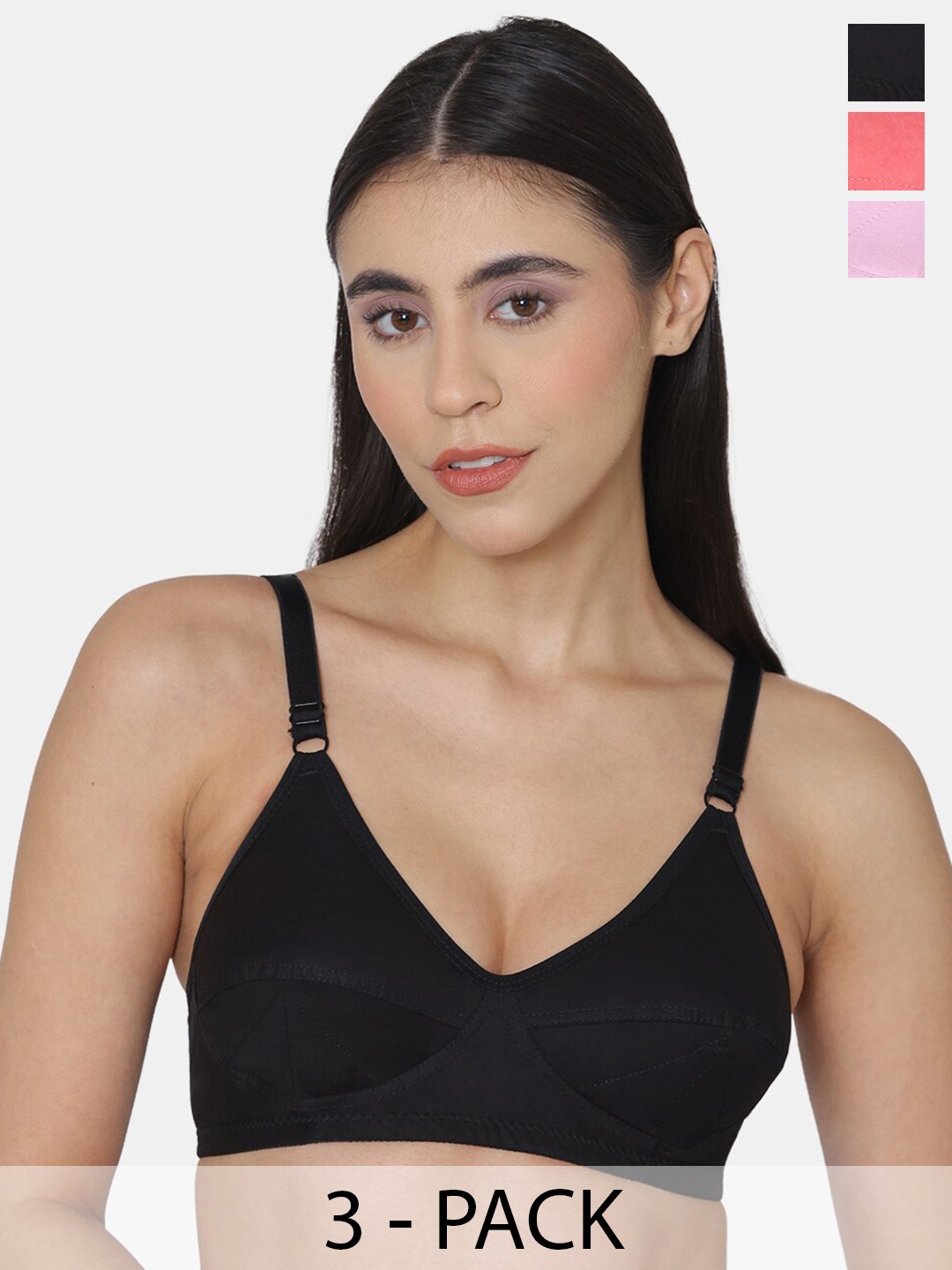 

Komli Pack Of 3 Minimiser Super Non Padded Cotton Bra, Black