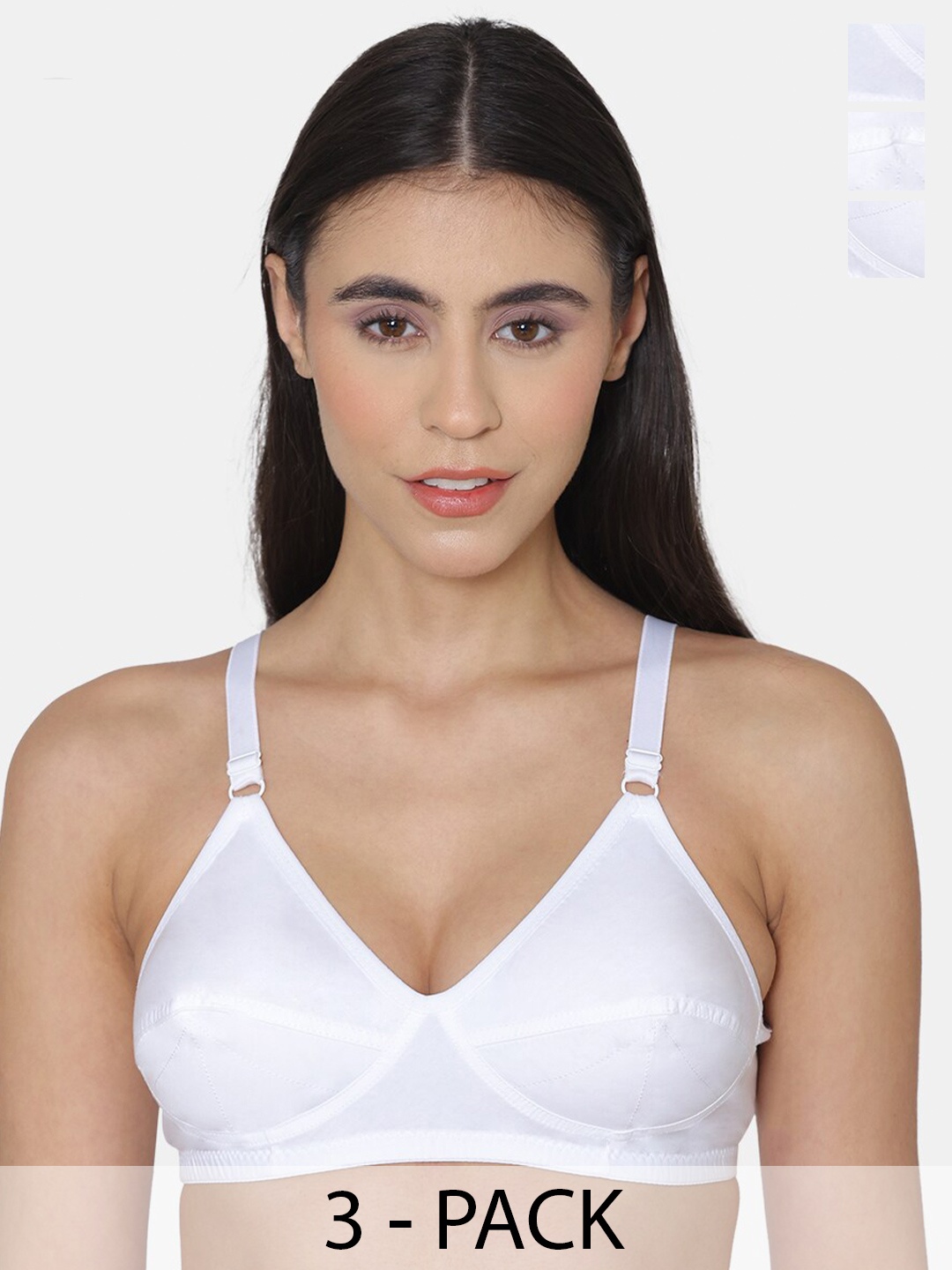 

KOMLI Pack of 3 Non Padded Super Cotton Minimizer Bra, White