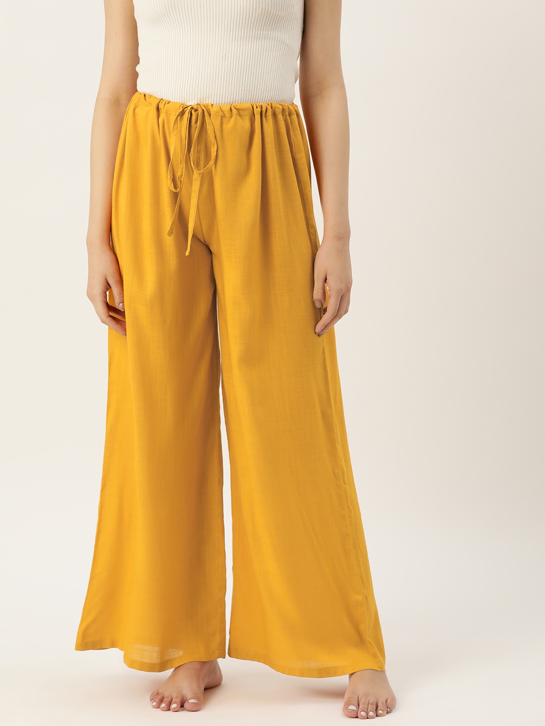 

Rue Collection Women Solid High-Rise Cotton Flared Lounge Pants, Yellow