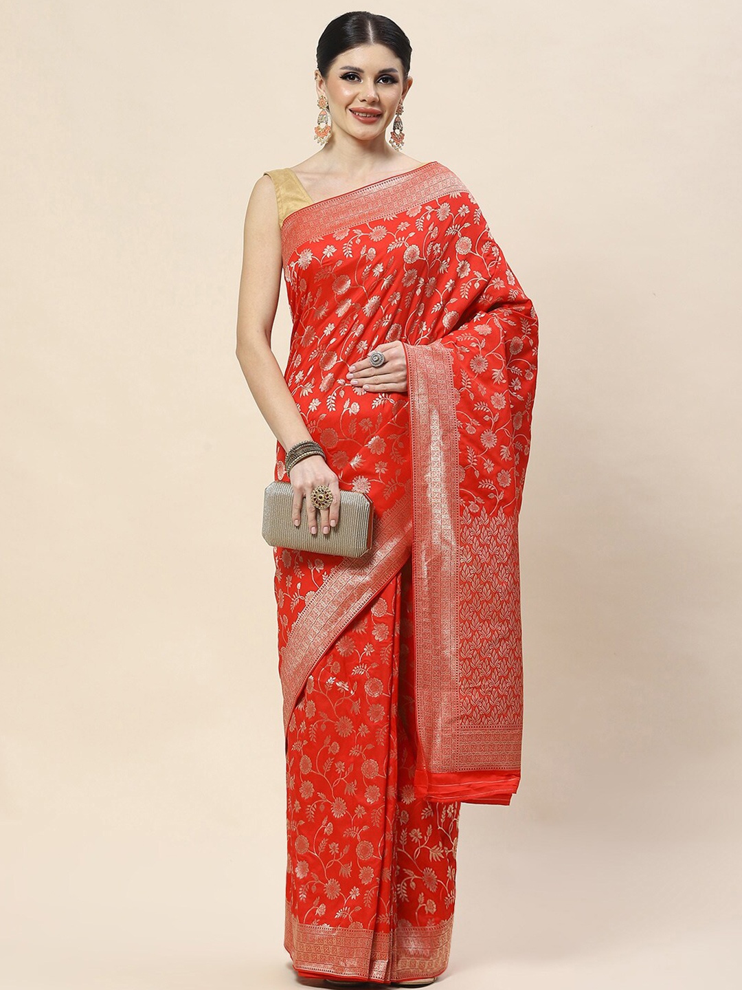 

Meena Bazaar Woven Design Zari Banarasi Saree, Red