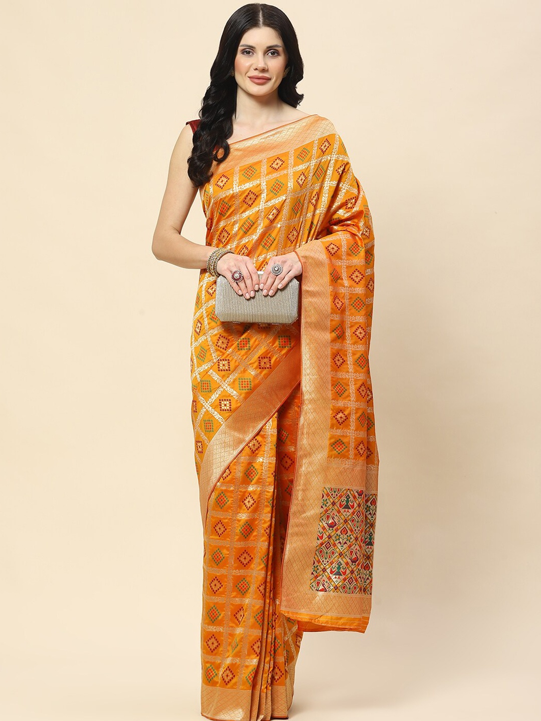 

Meena Bazaar Woven Design Zari Banarasi Saree, Mustard