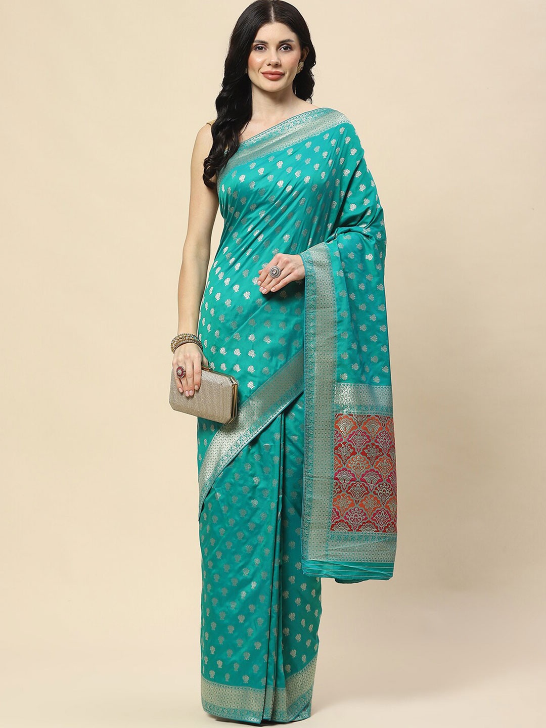 

Meena Bazaar Woven Design Zari Banarasi Saree, Sea green