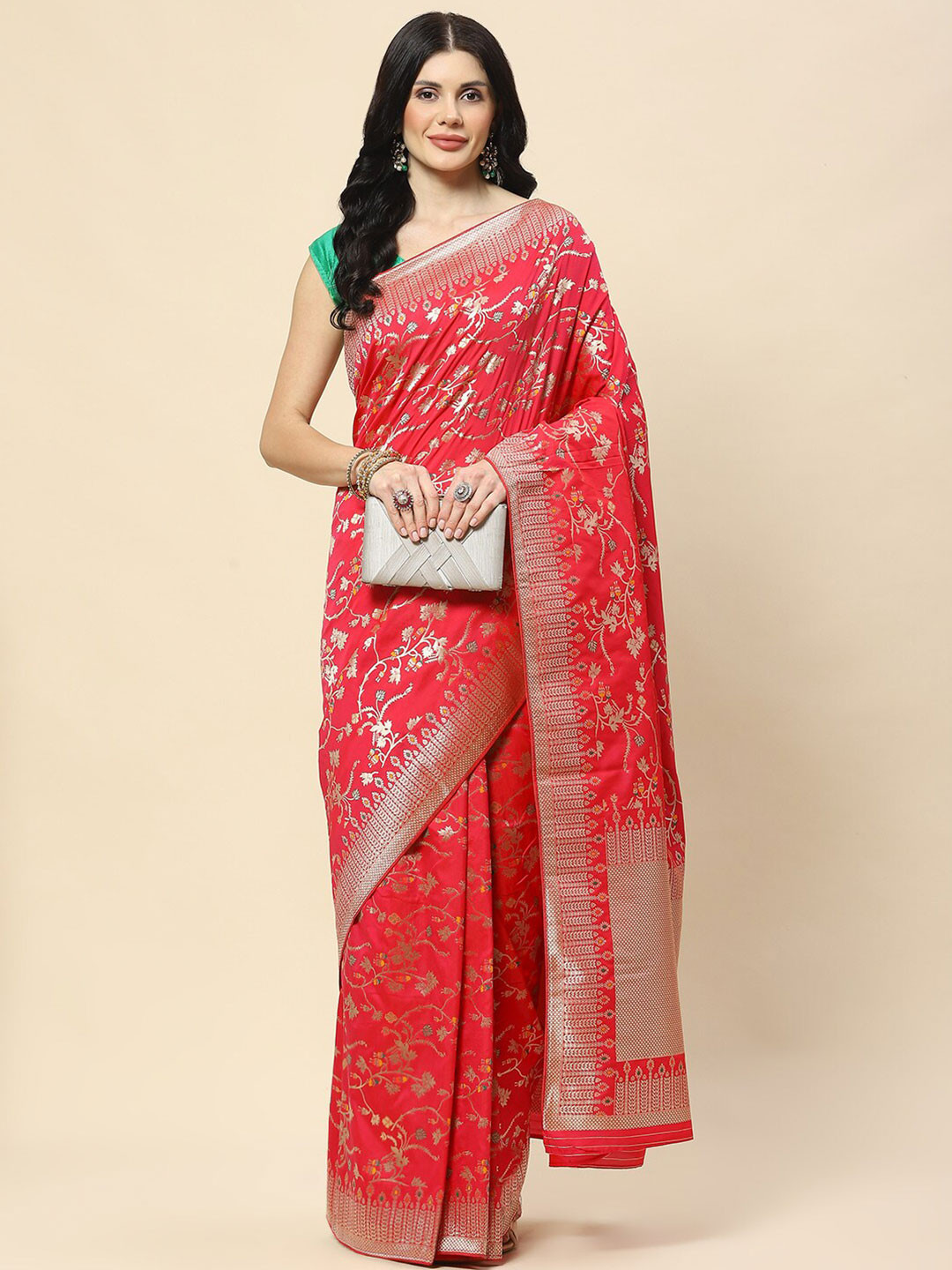 

Meena Bazaar Woven Design Zari Banarasi Saree, Pink