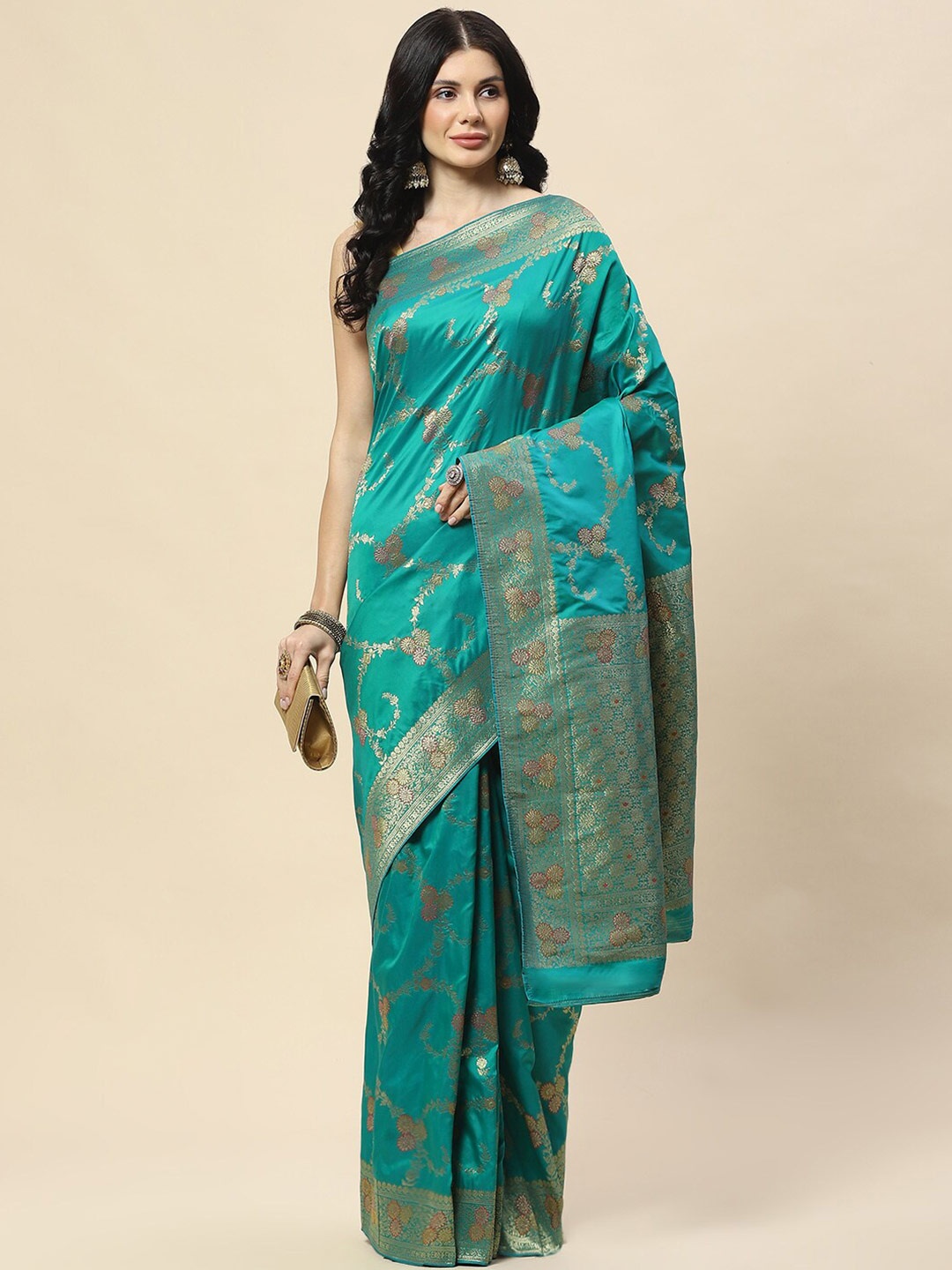 

Meena Bazaar Woven Design Zari Banarasi Saree, Sea green