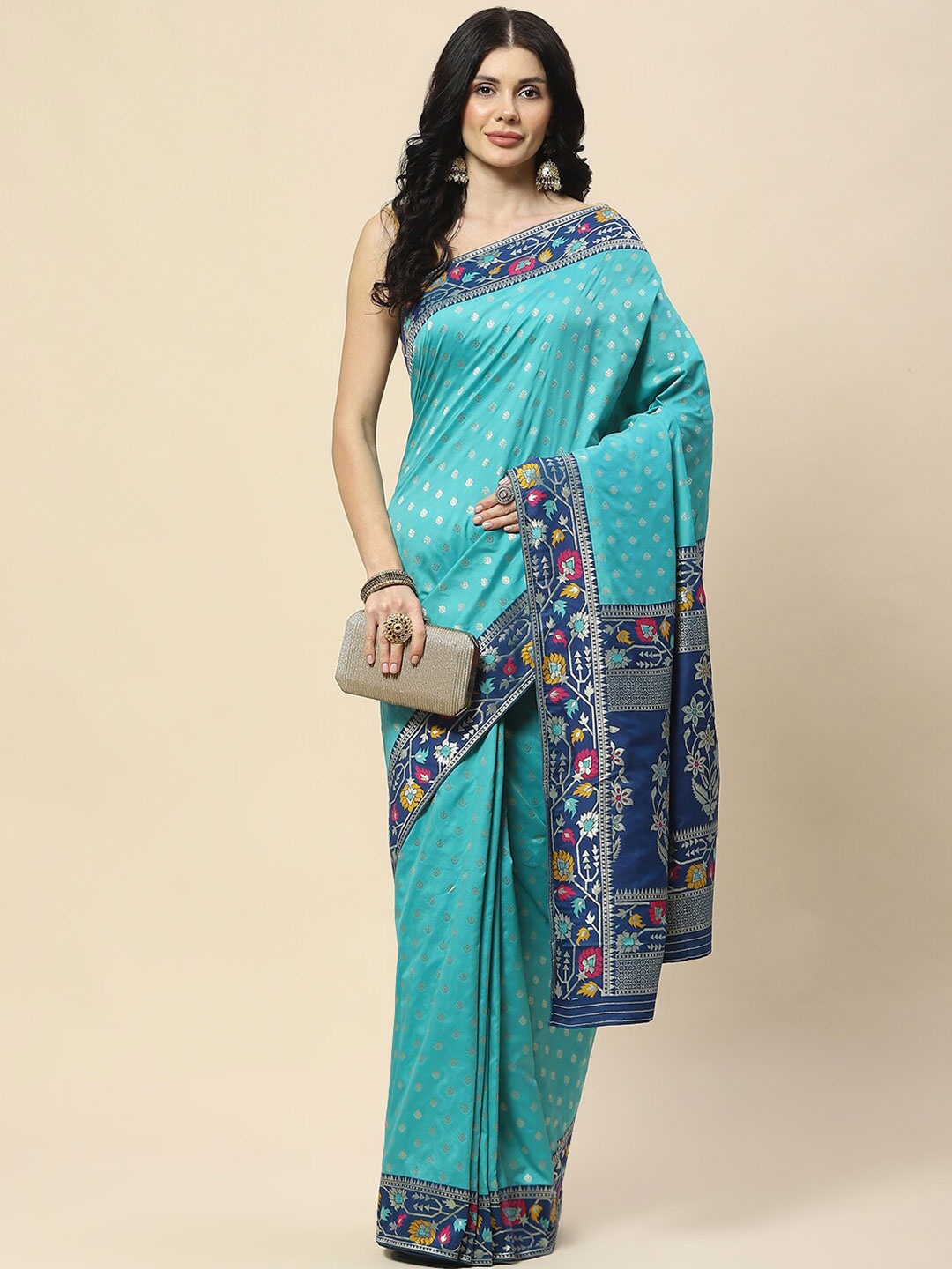 

Meena Bazaar Ethnic Motif Woven Design Banarasi Art Silk Saree, Blue
