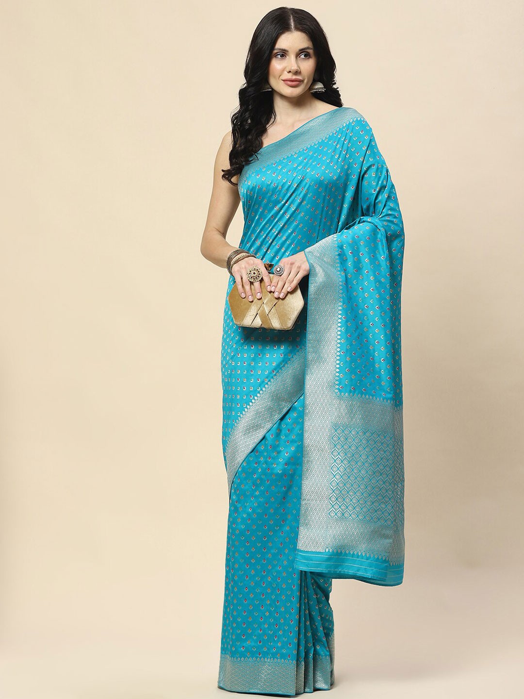 

Meena Bazaar Woven Design Zari Banarasi Saree, Blue