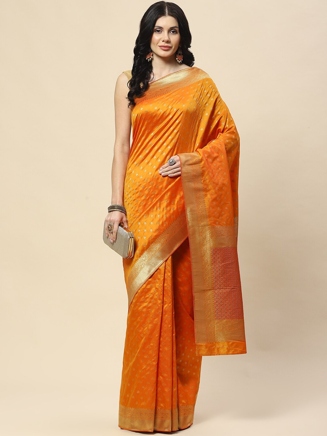 

Meena Bazaar Woven Design Zari Banarasi Saree, Orange