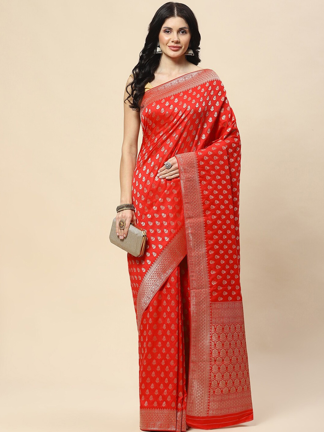 

Meena Bazaar Woven Design Zari Banarasi Saree, Red