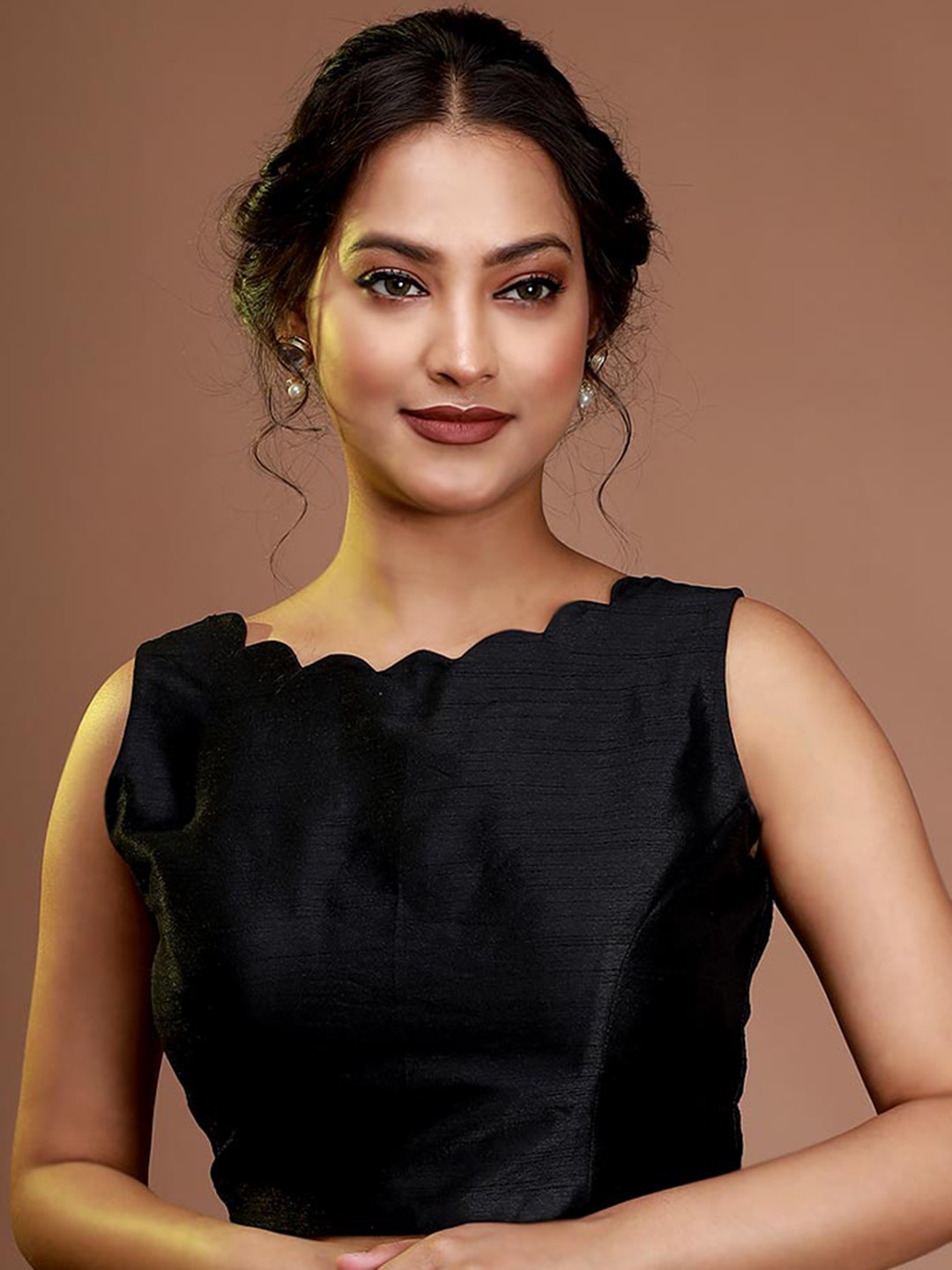 

AllSilks Boat Neck Silk Saree Blouse, Black