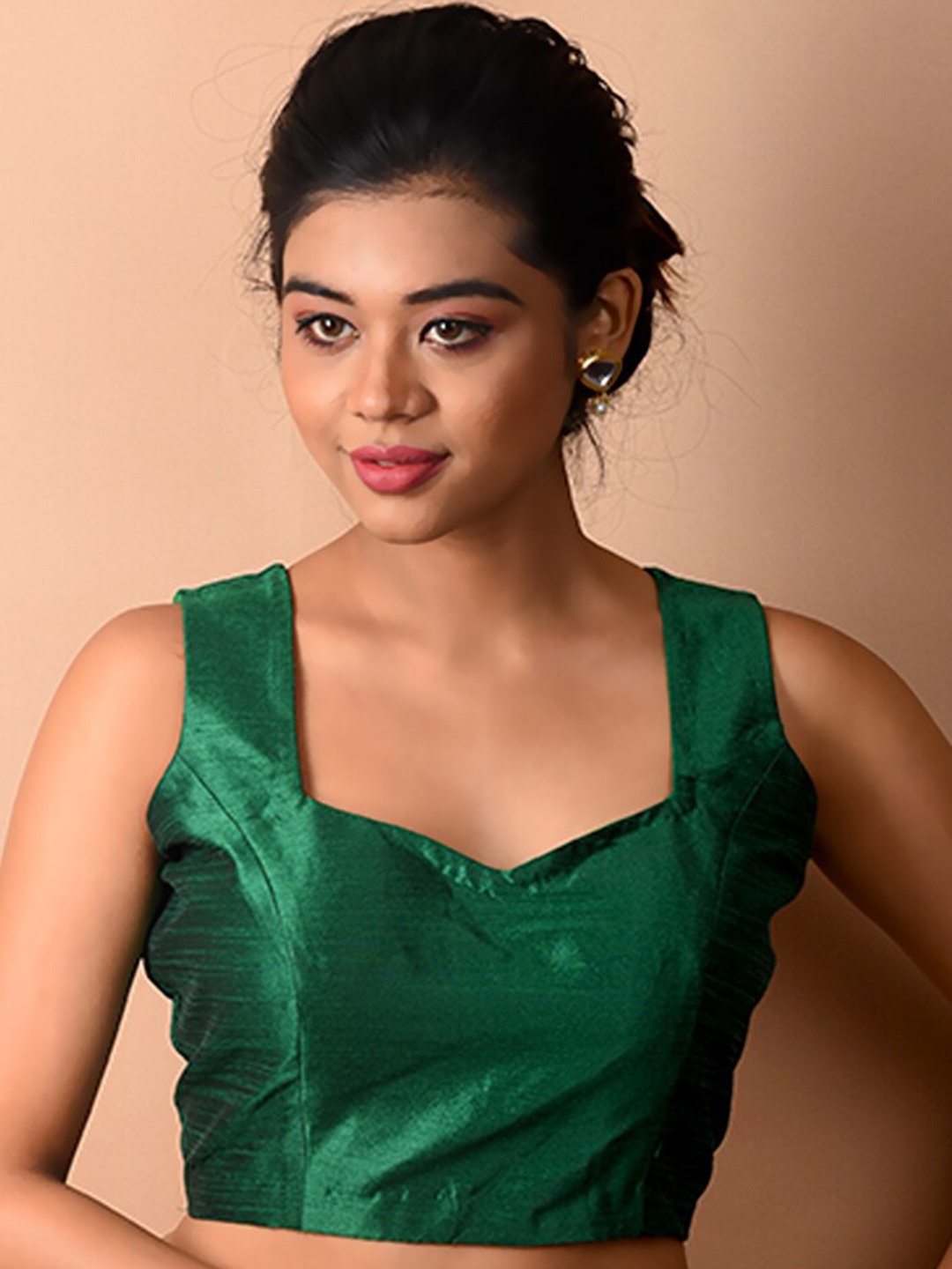 

AllSilks Sweetheart Neck Sleeveless Raw Silk Saree Blouse, Green