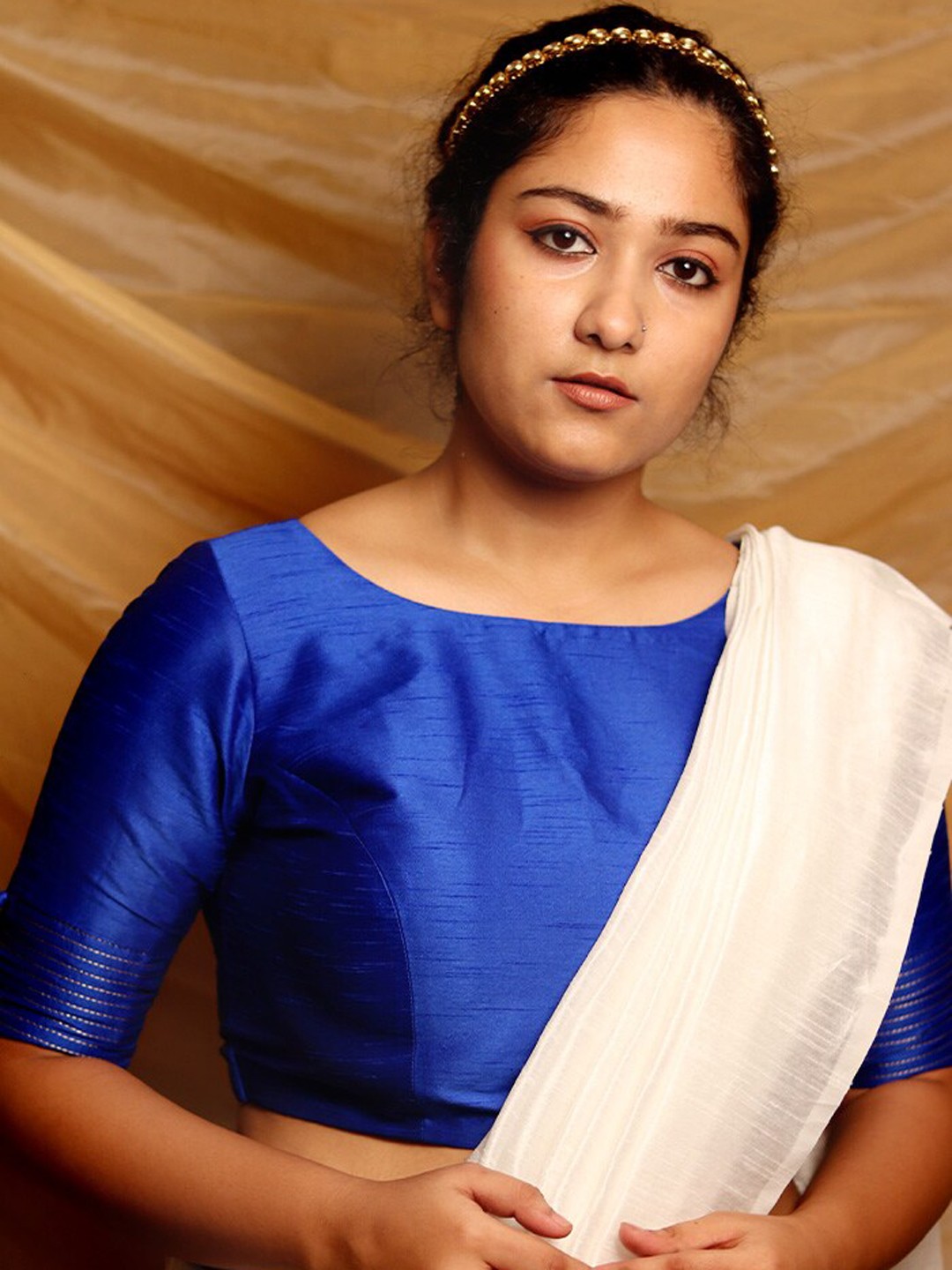 

AllSilks Boat Neck Silk Saree Blouse, Blue